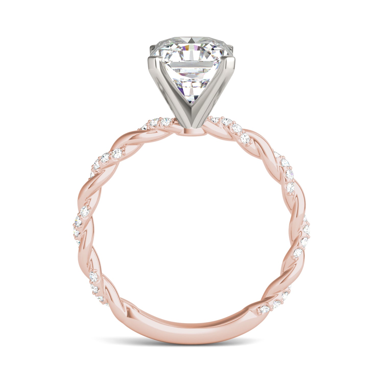 2.89 CTW DEW Radiant Forever One™ Moissanite Solitaire with Twist Side Accents Engagement Ring