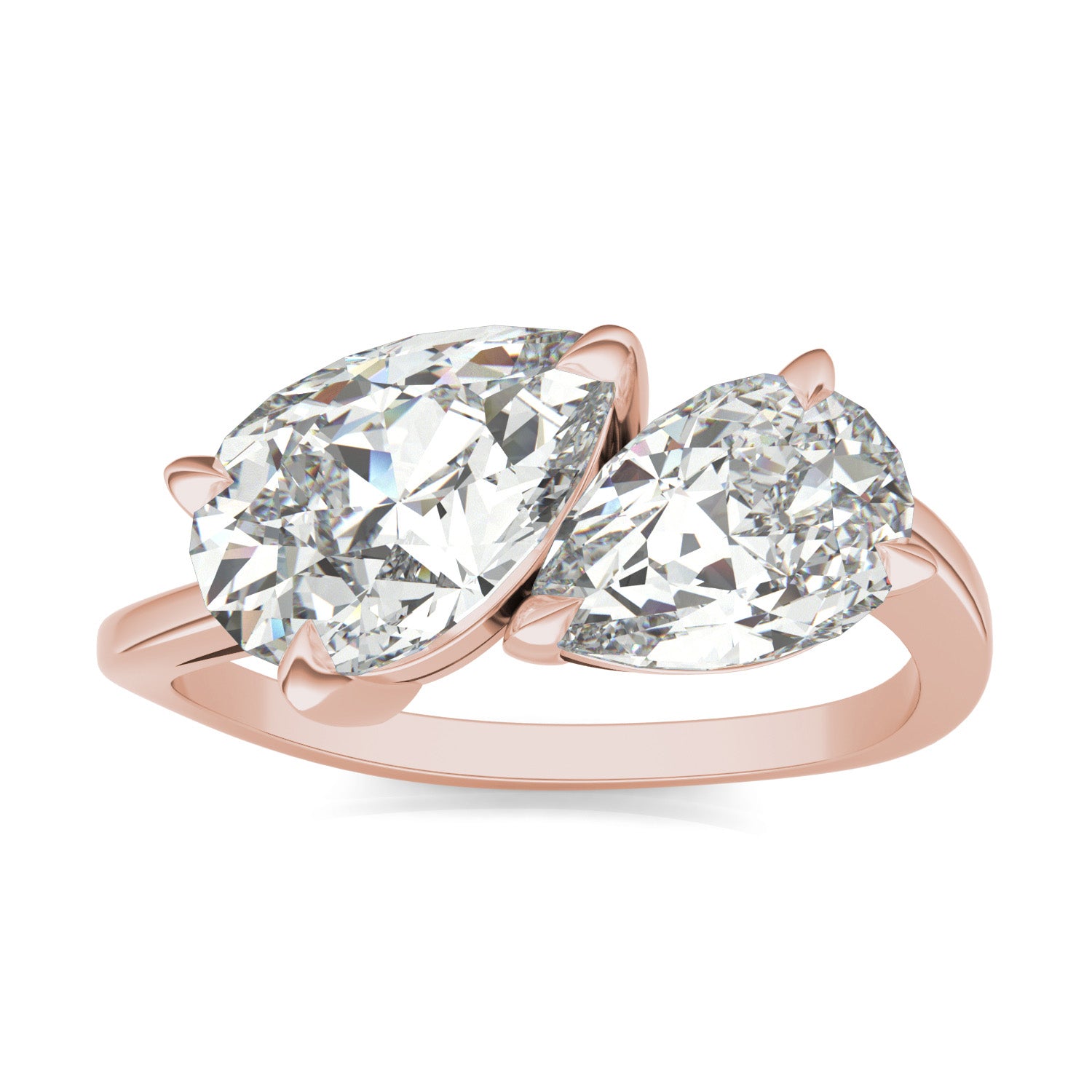 3.60 CTW DEW Pear Forever One™ Moissanite Bypass Toi et Moi Ring