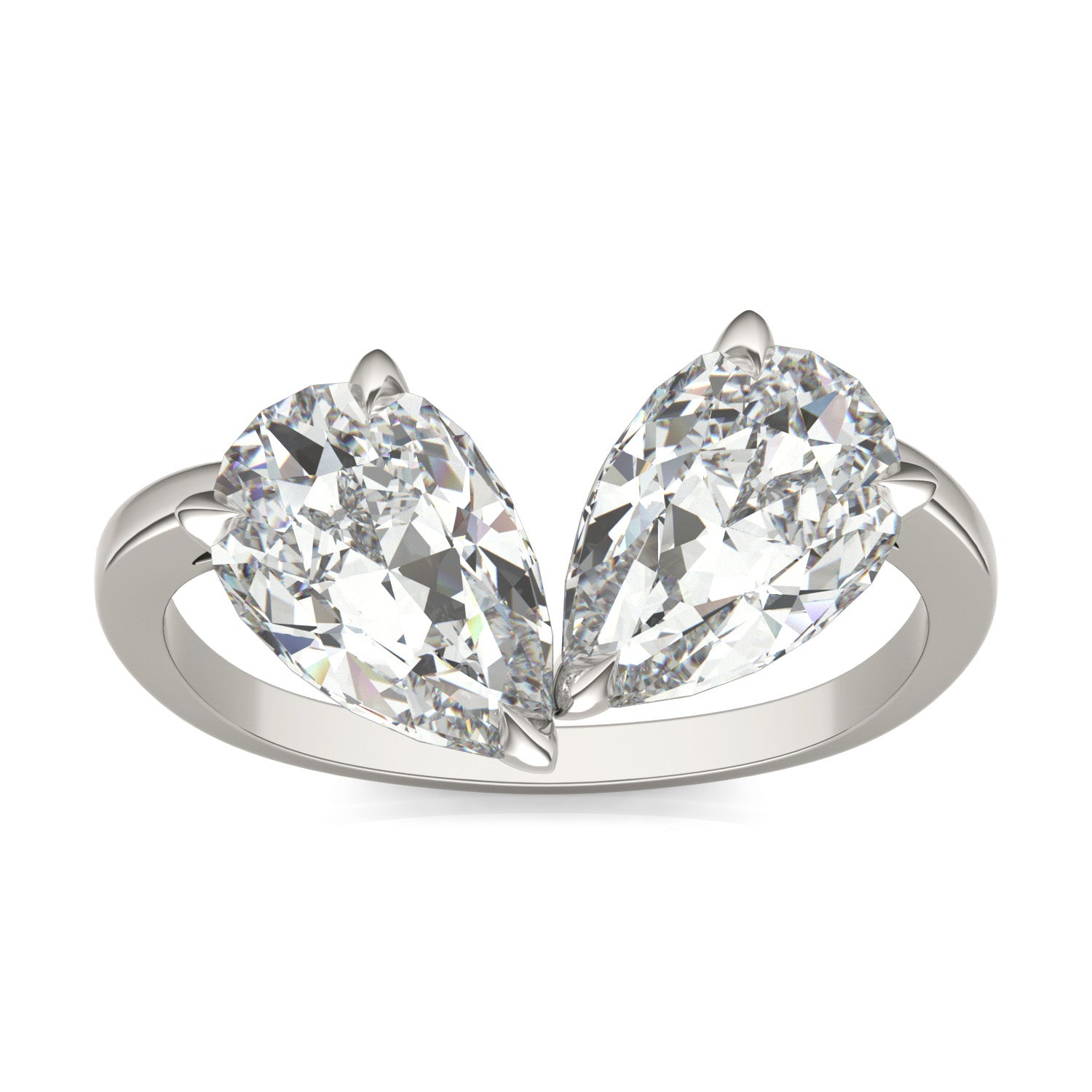3.00 CTW DEW Pear Forever One™ Moissanite Curved Toi et Moi Ring