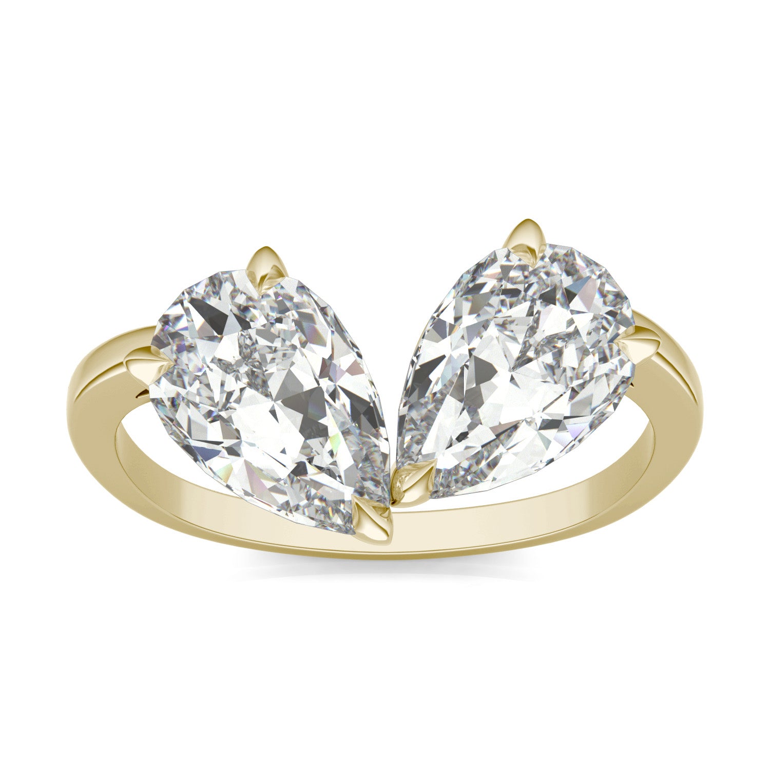 3.00 CTW DEW Pear Forever One™ Moissanite Curved Toi et Moi Ring