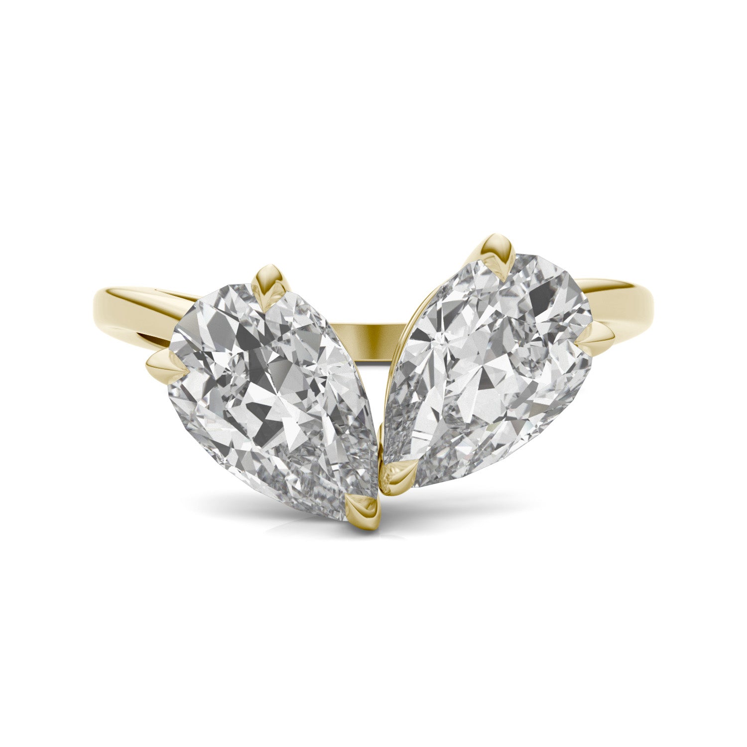 3.00 CTW DEW Pear Forever One™ Moissanite Curved Toi et Moi Ring