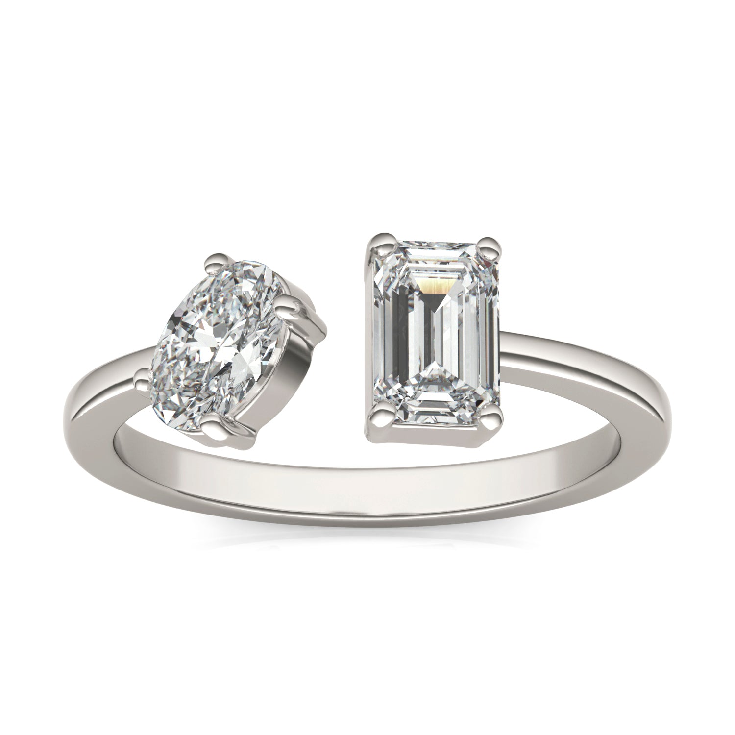 1 CTW Emerald Caydia® Lab Grown Diamond Open Two Stone Ring