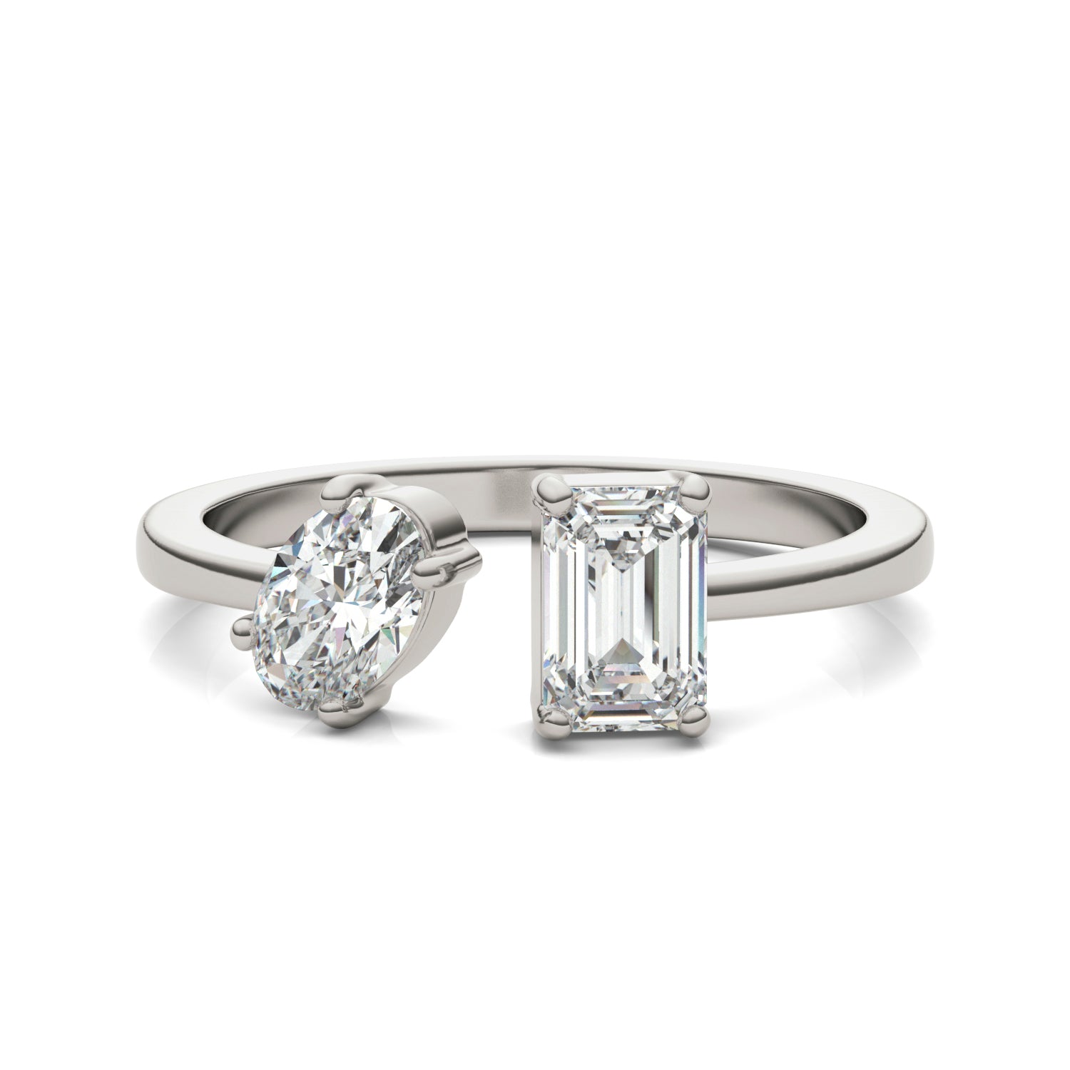 1 CTW Emerald Caydia® Lab Grown Diamond Open Two Stone Ring