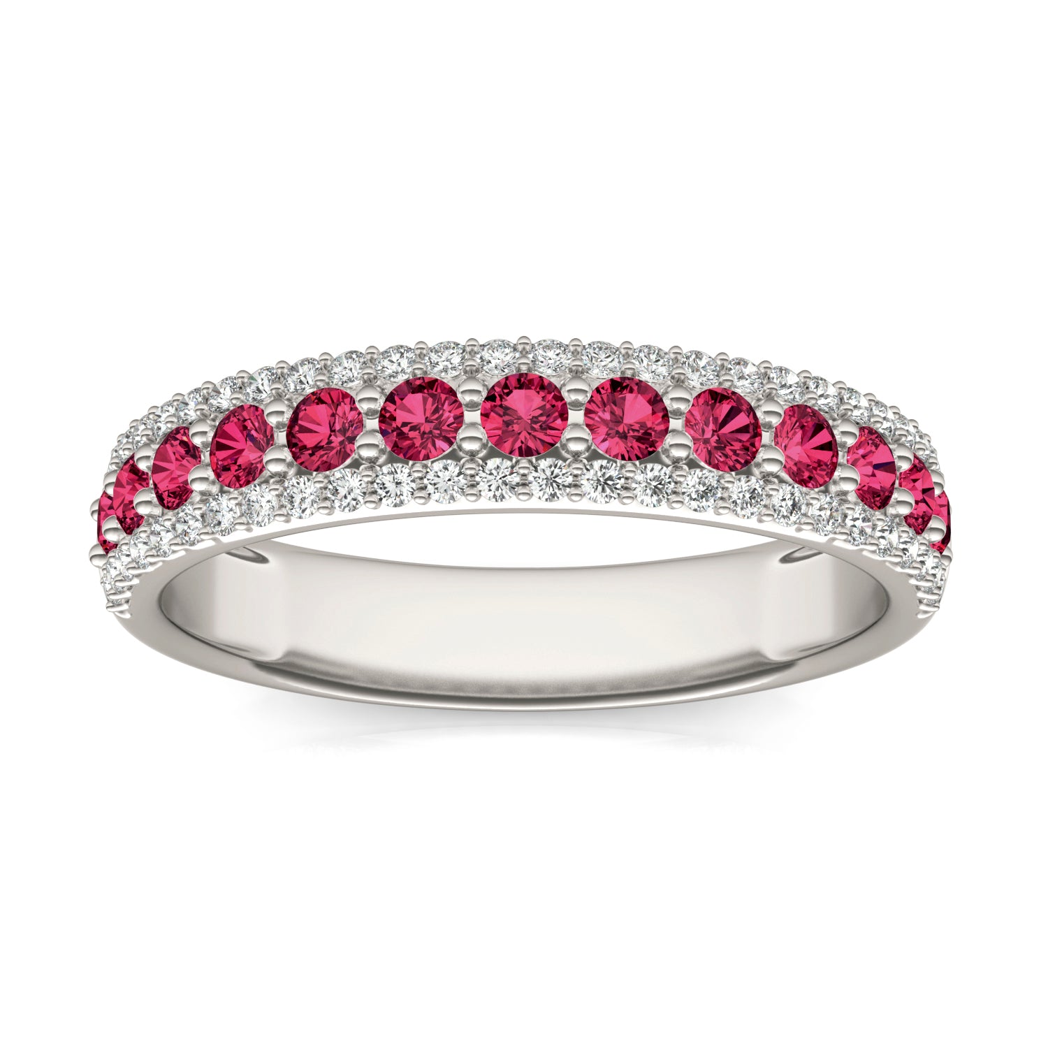 1/4 CTW Round Caydia® Lab Grown Diamond Three Row Band Ring featuring Created Ruby