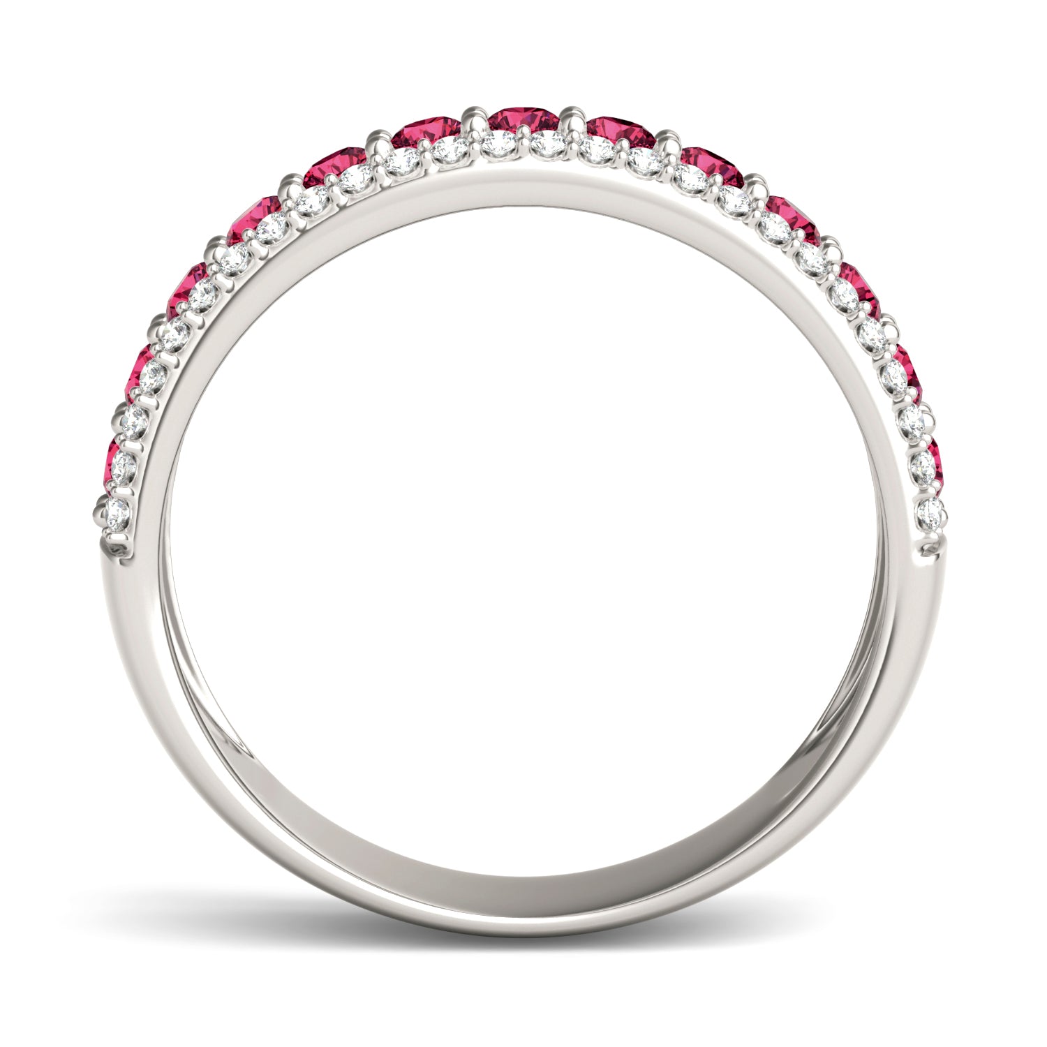 1/4 CTW Round Caydia® Lab Grown Diamond Three Row Band Ring featuring Created Ruby