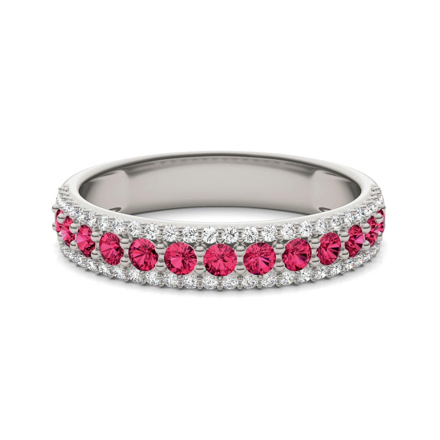 1/4 CTW Round Caydia® Lab Grown Diamond Three Row Band Ring featuring Created Ruby