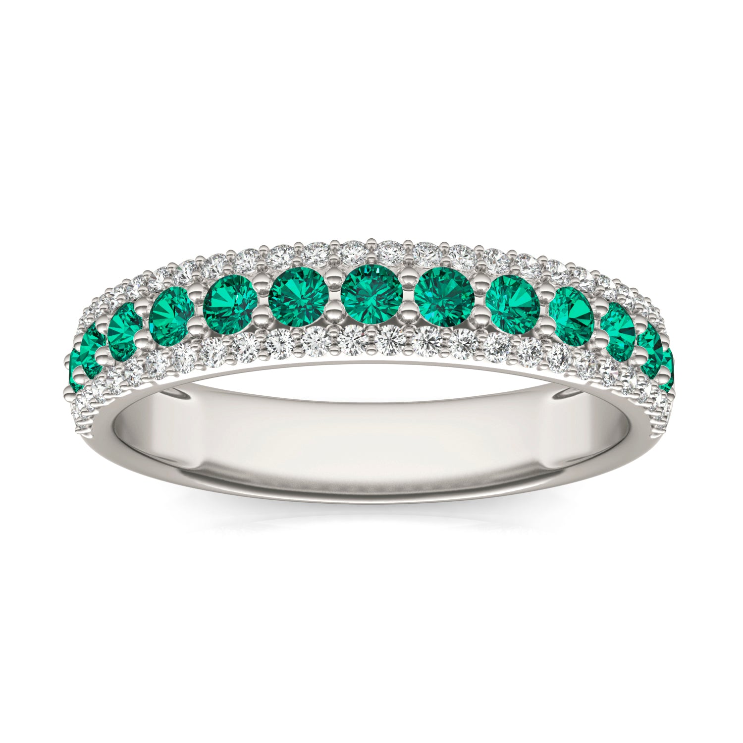 1/4 CTW Round Caydia® Lab Grown Diamond Three Row Band Ring featuring Created Emerald