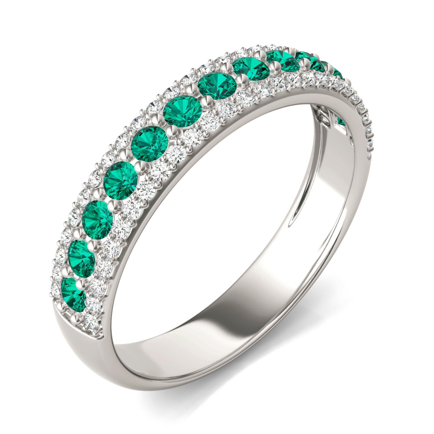 1/4 CTW Round Caydia® Lab Grown Diamond Three Row Band Ring featuring Created Emerald