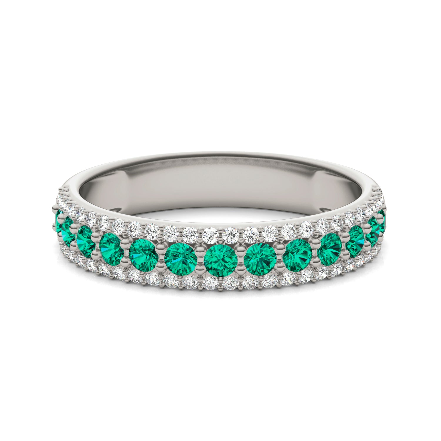 1/4 CTW Round Caydia® Lab Grown Diamond Three Row Band Ring featuring Created Emerald