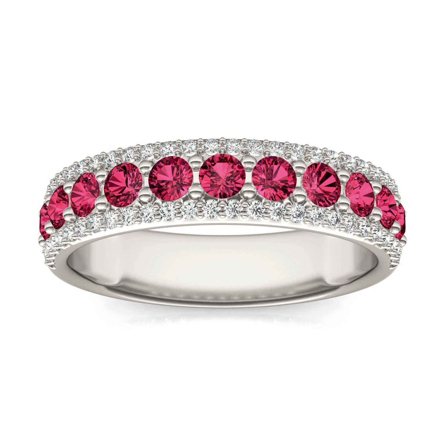 1/4 CTW Round Caydia® Lab Grown Diamond Three Row Band Ring featuring Created Ruby