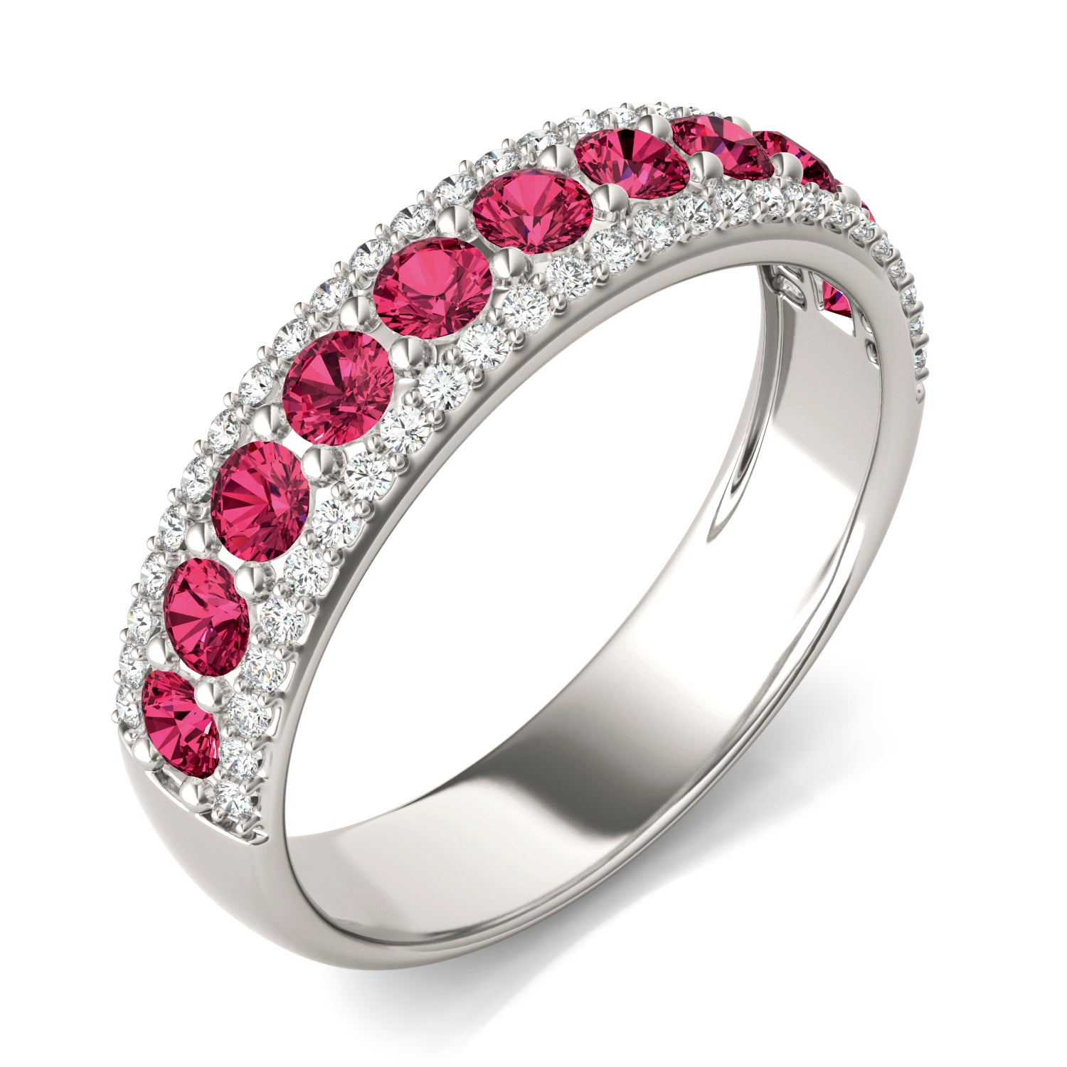 1/4 CTW Round Caydia® Lab Grown Diamond Three Row Band Ring featuring Created Ruby