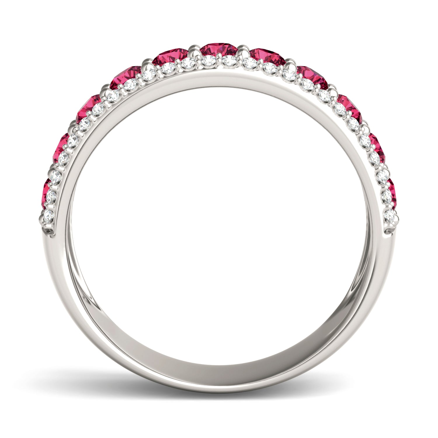 1/4 CTW Round Caydia® Lab Grown Diamond Three Row Band Ring featuring Created Ruby