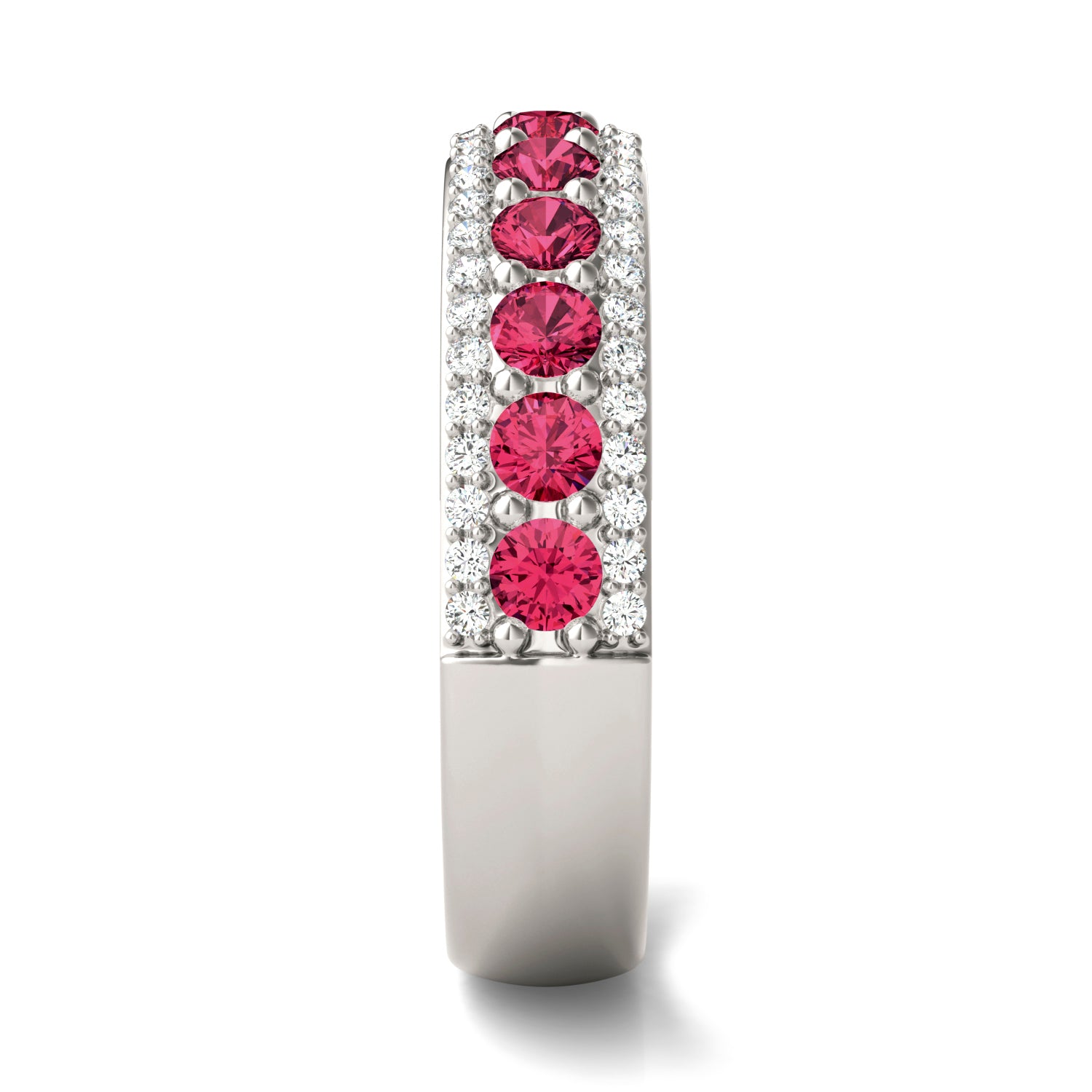 1/4 CTW Round Caydia® Lab Grown Diamond Three Row Band Ring featuring Created Ruby