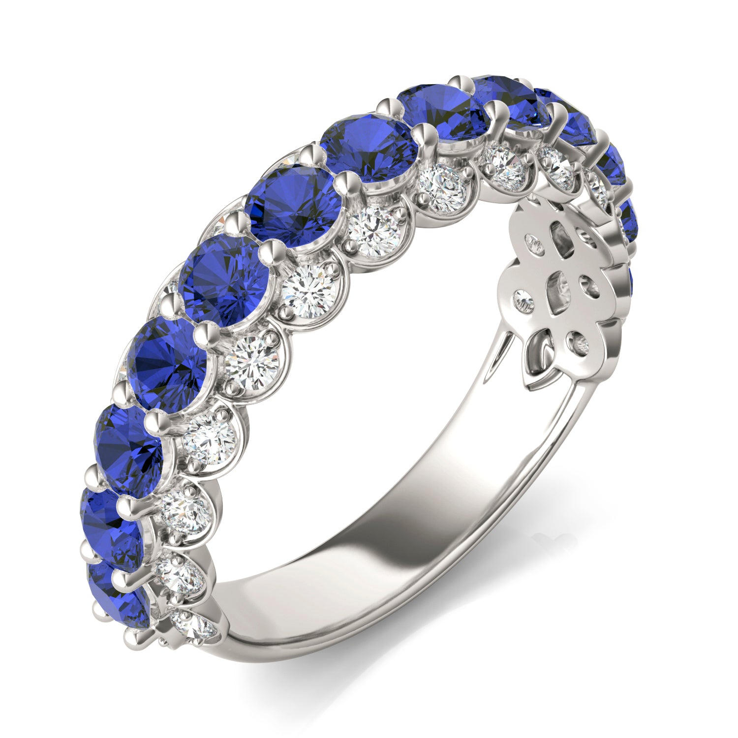 1/2 CTW Round Caydia® Lab Grown Diamond Three Row Ring featuring Created Sapphire