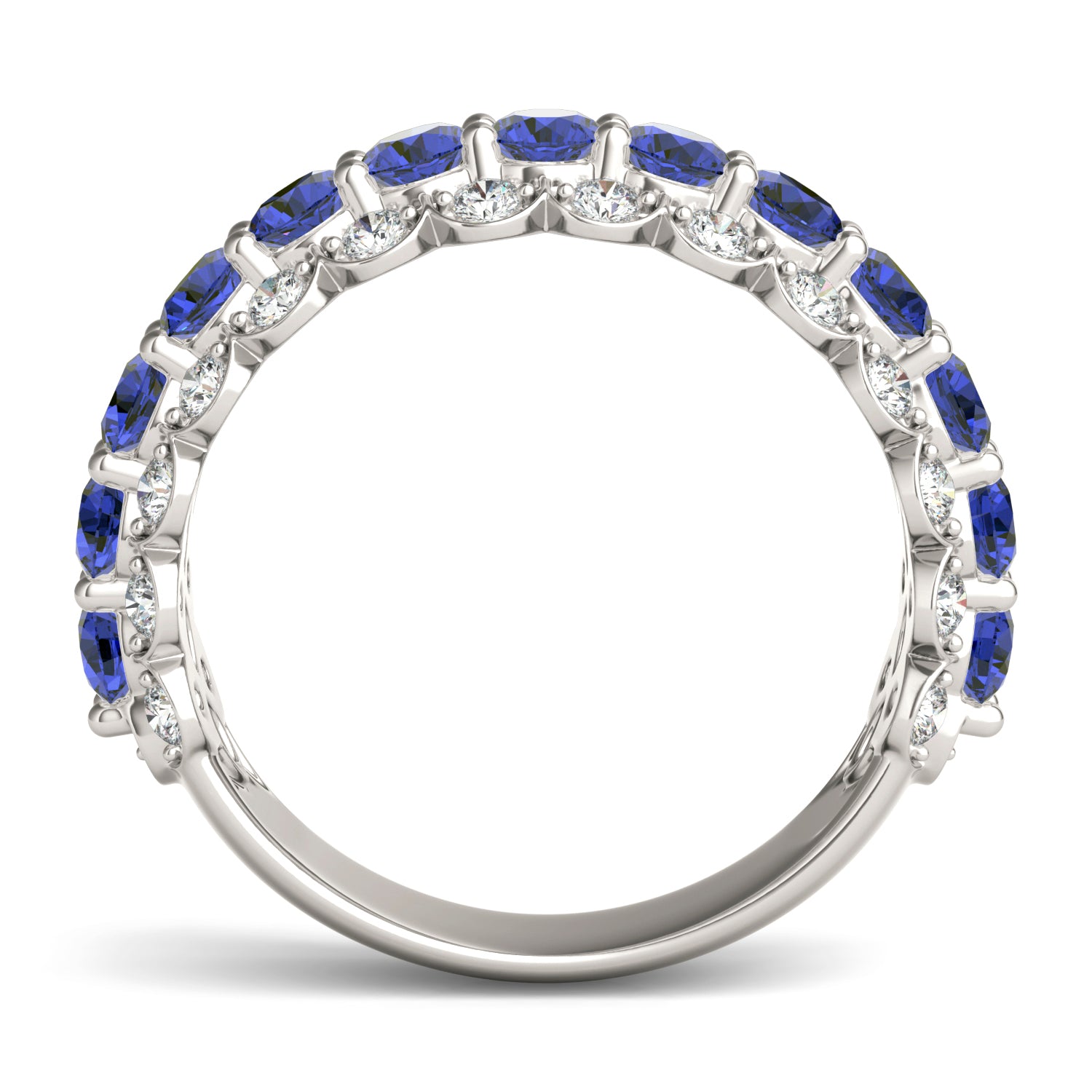 1/2 CTW Round Caydia® Lab Grown Diamond Three Row Ring featuring Created Sapphire