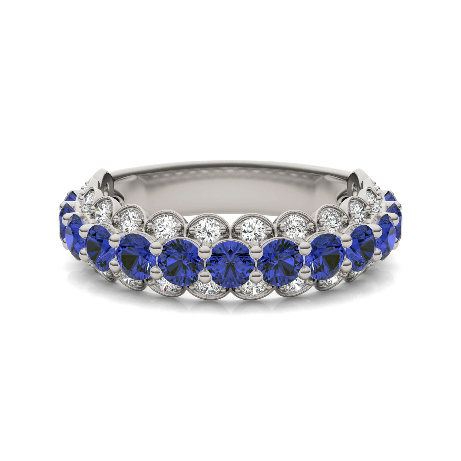 1/2 CTW Round Caydia® Lab Grown Diamond Three Row Ring featuring Created Sapphire