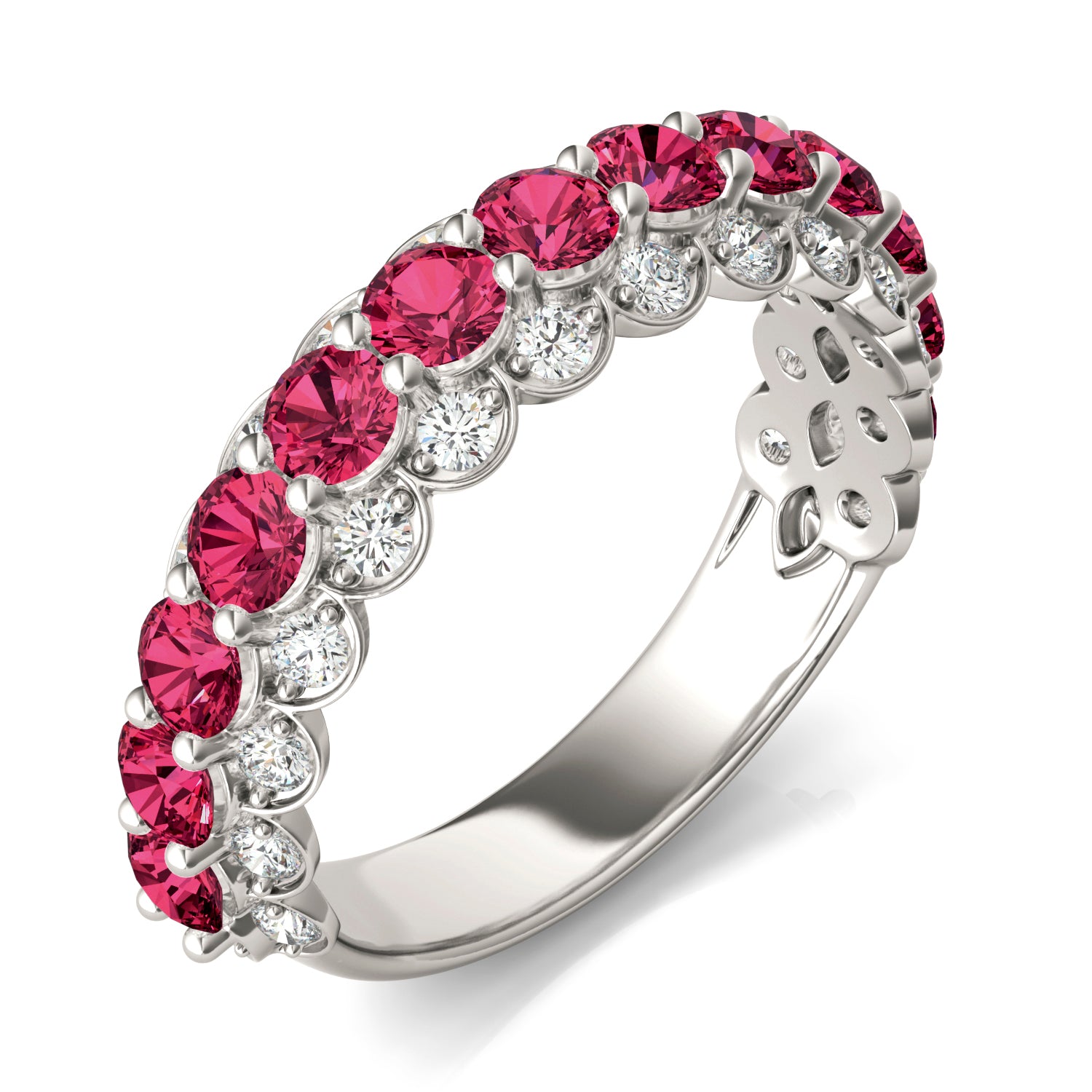 1/2 CTW Round Caydia® Lab Grown Diamond Three Row Ring featuring Created Ruby
