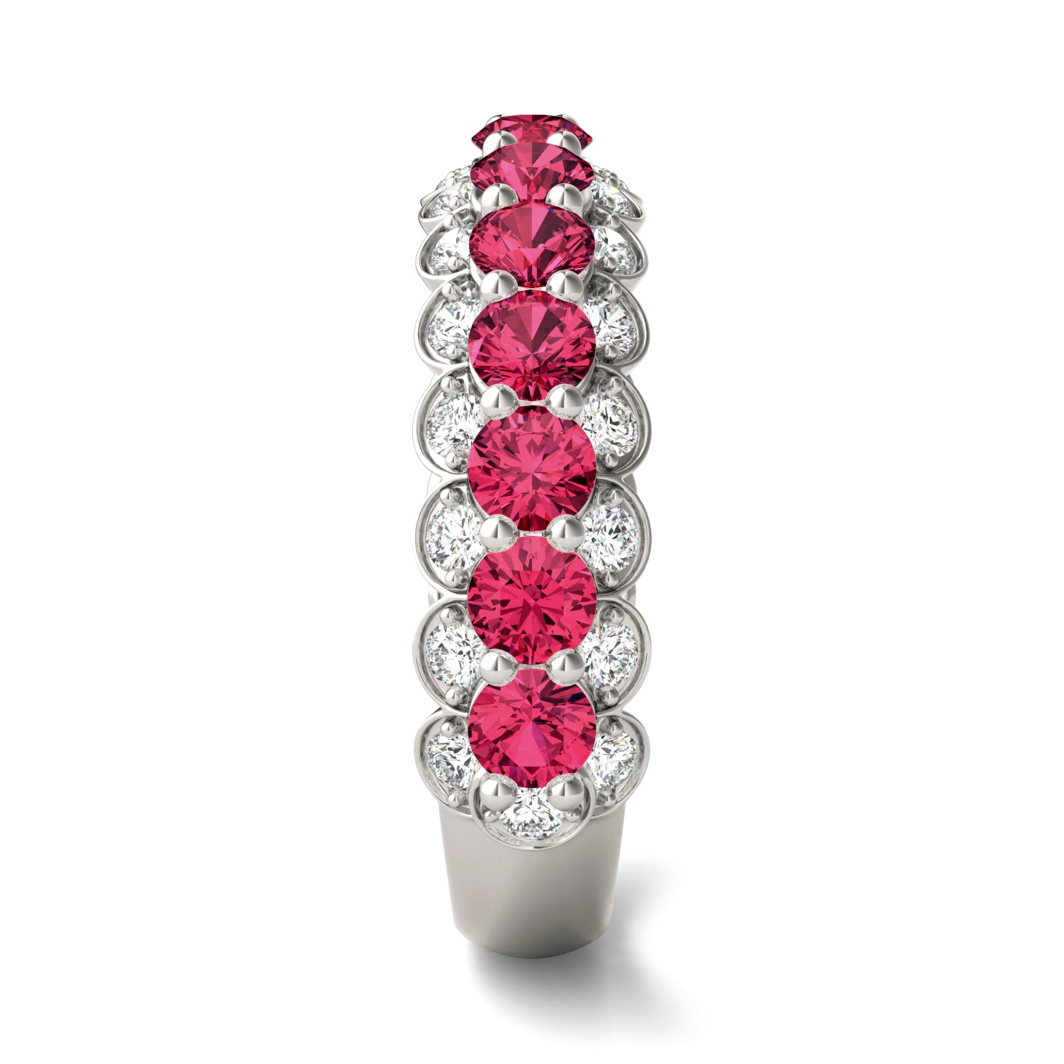 1/2 CTW Round Caydia® Lab Grown Diamond Three Row Ring featuring Created Ruby