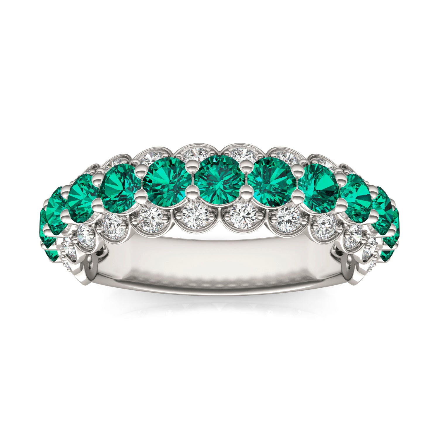 1/2 CTW Round Caydia® Lab Grown Diamond Three Row Ring featuring Created Emerald