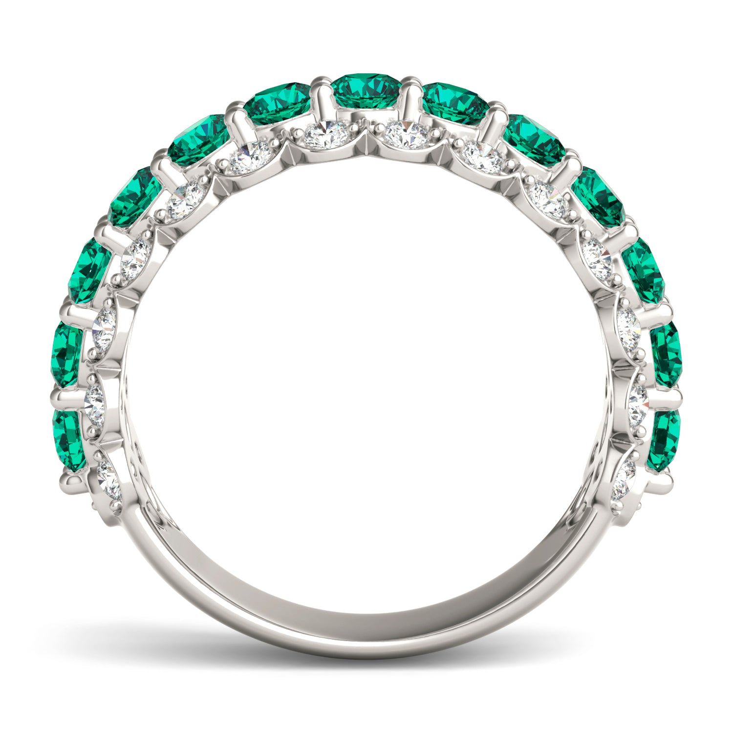 1/2 CTW Round Caydia® Lab Grown Diamond Three Row Ring featuring Created Emerald