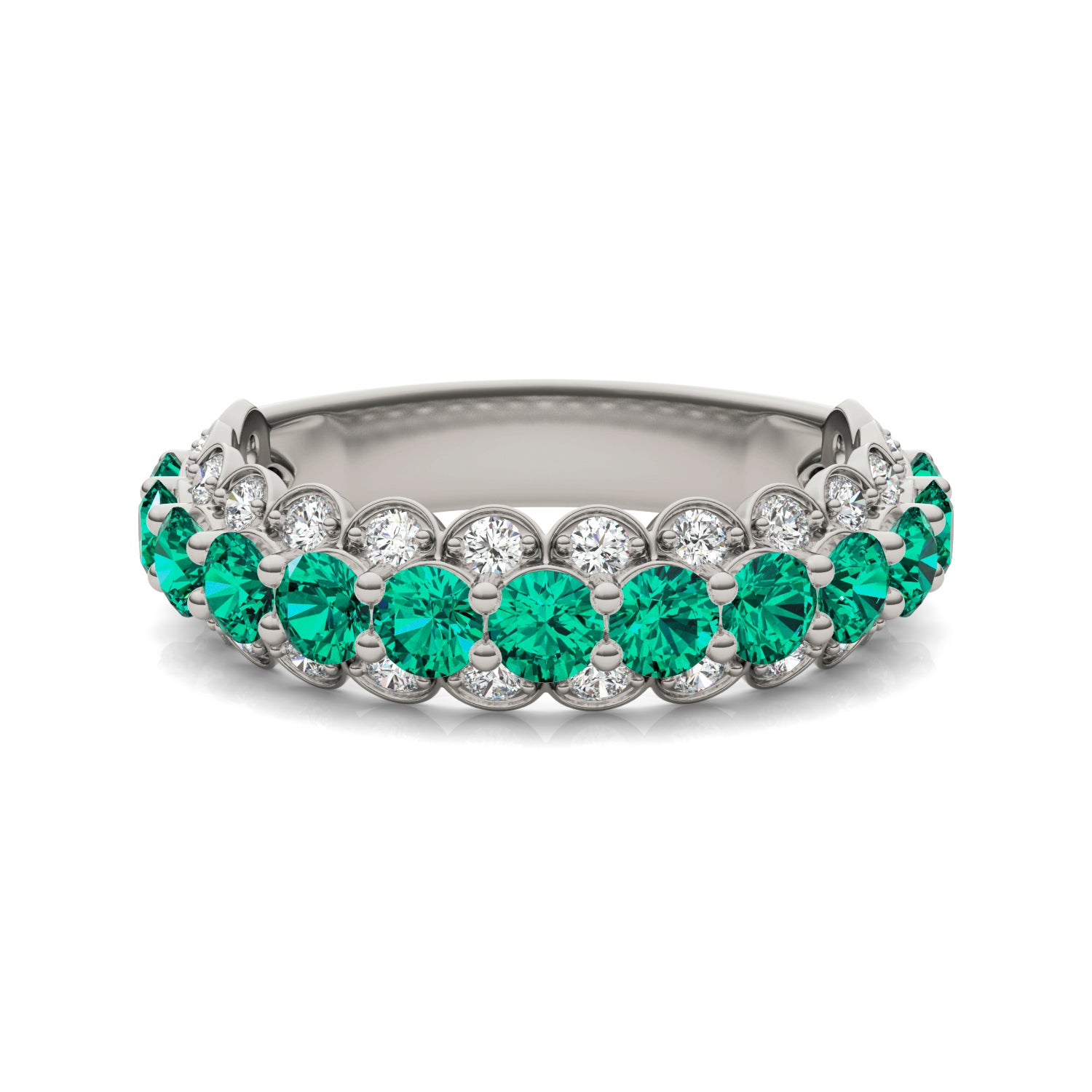 1/2 CTW Round Caydia® Lab Grown Diamond Three Row Ring featuring Created Emerald
