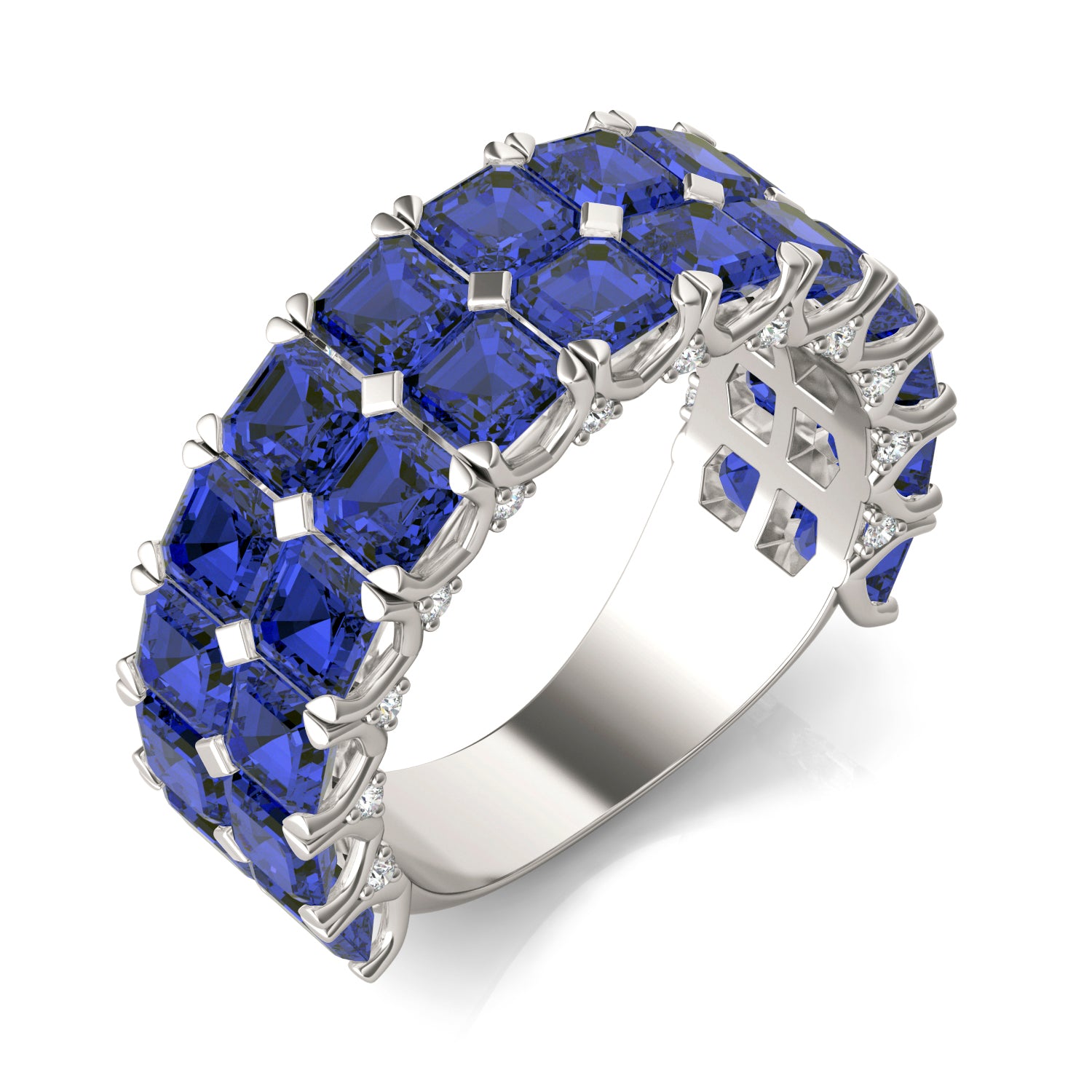 1/6 CTW Round Caydia® Lab Grown Diamond Two Row Anniversary Ring featuring Created Sapphire