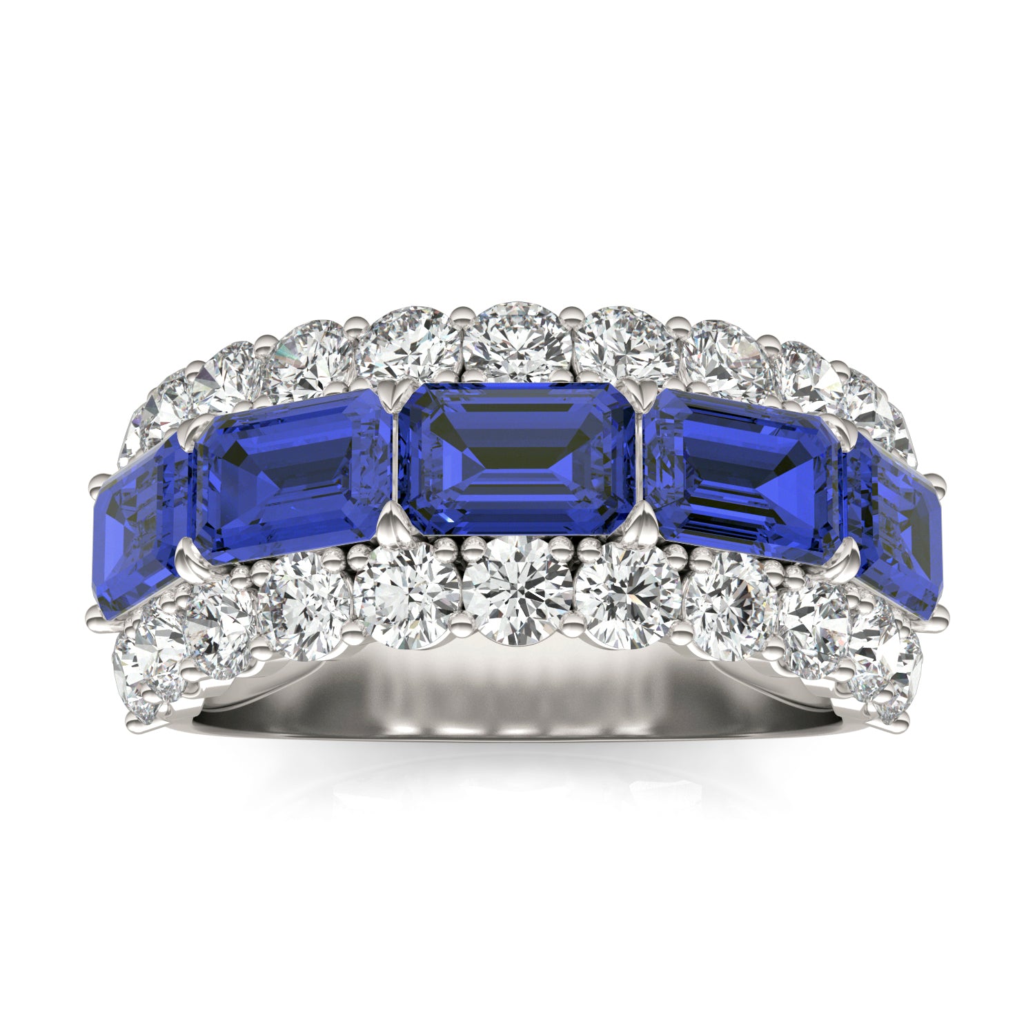 1 3/4 CTW Round Caydia® Lab Grown Diamond Three Row Ring featuring Created Sapphire