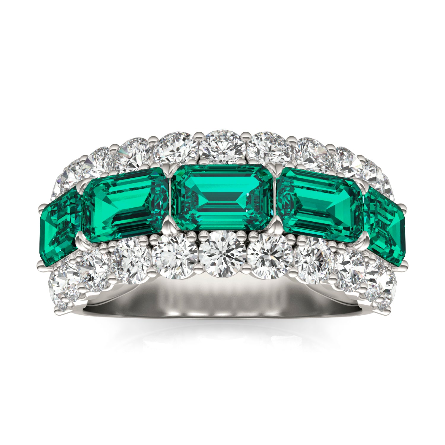 1 3/4 CTW Round Caydia® Lab Grown Diamond Three Row Ring featuring Created Emerald