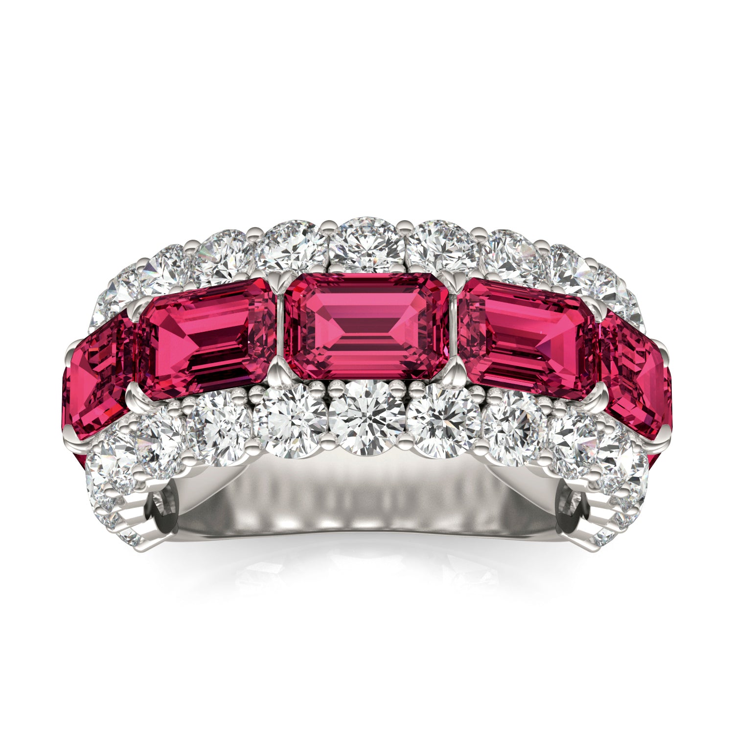2 2/5 CTW Round Caydia® Lab Grown Diamond Three Row Ring featuring Created Ruby