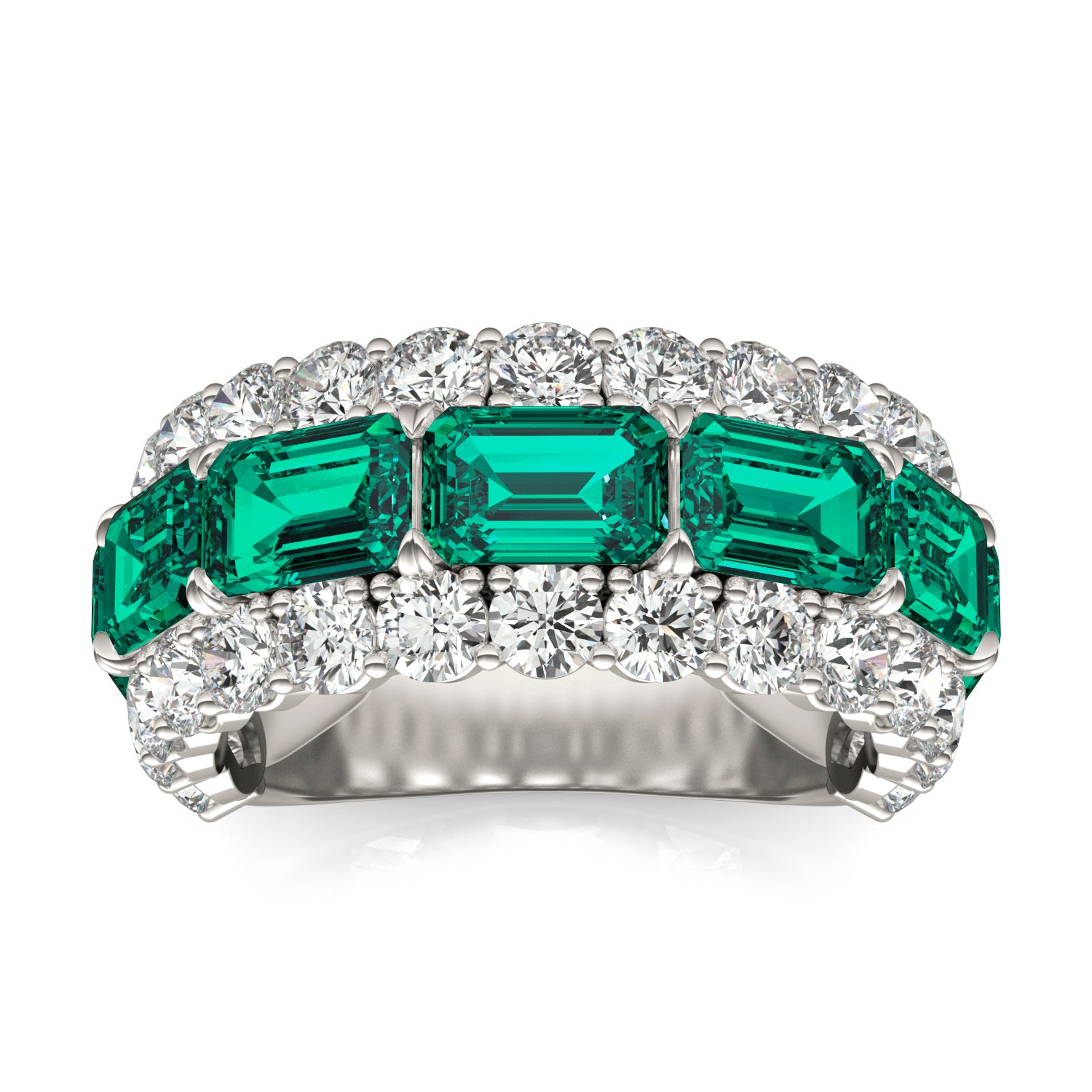 2 2/5 CTW Round Caydia® Lab Grown Diamond Three Row Ring featuring Created Emerald
