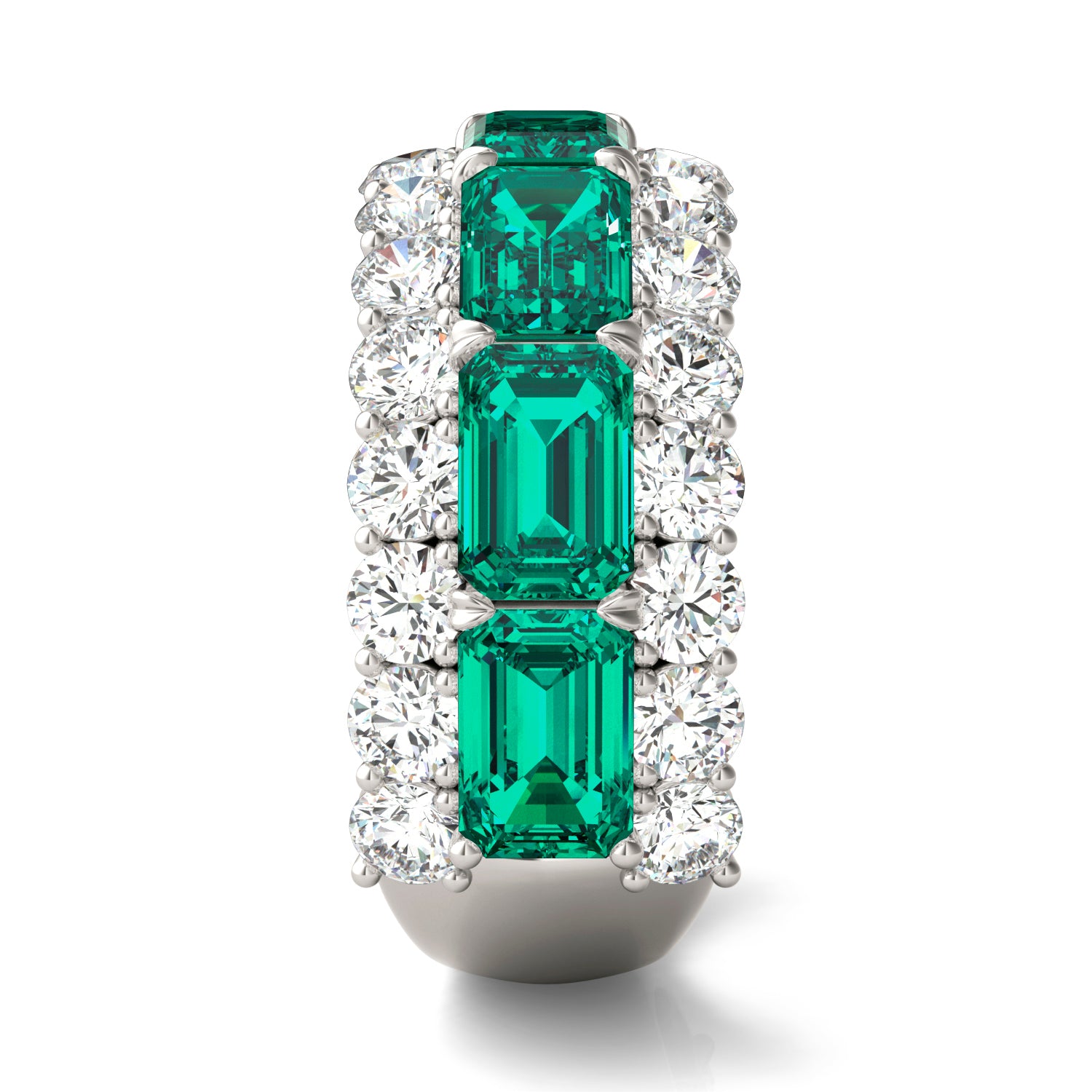2 2/5 CTW Round Caydia® Lab Grown Diamond Three Row Ring featuring Created Emerald