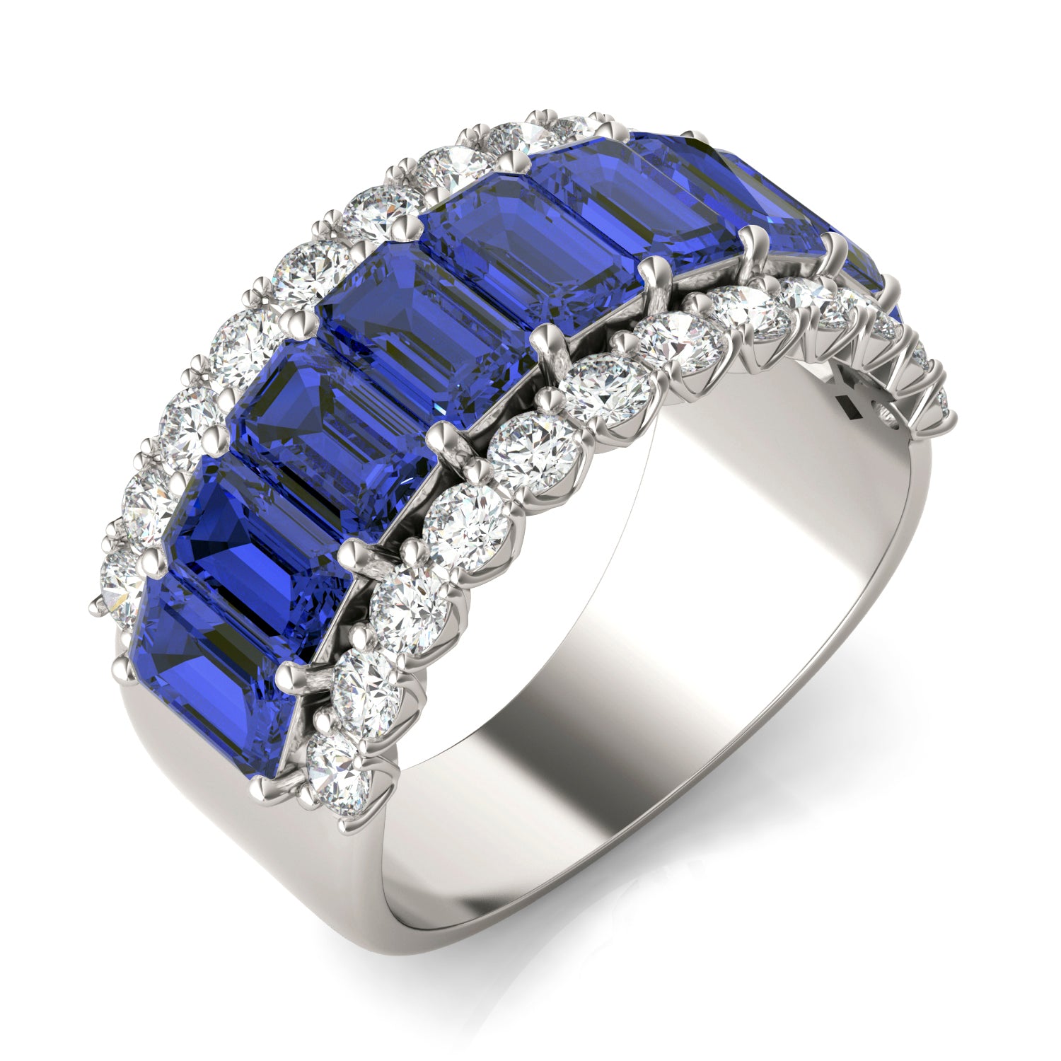 7/8 CTW Round Caydia® Lab Grown Diamond Three Row Ring featuring Created Sapphire