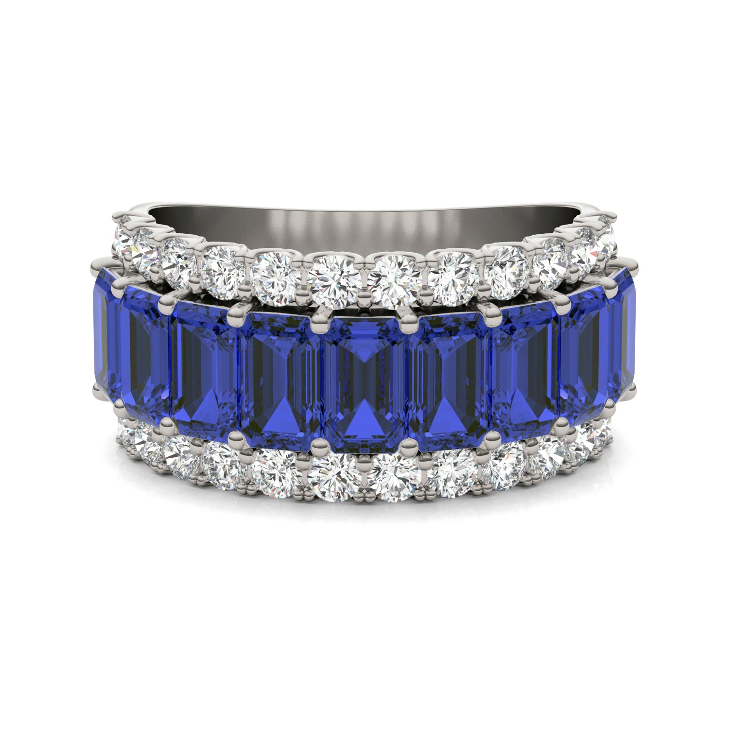 7/8 CTW Round Caydia® Lab Grown Diamond Three Row Ring featuring Created Sapphire