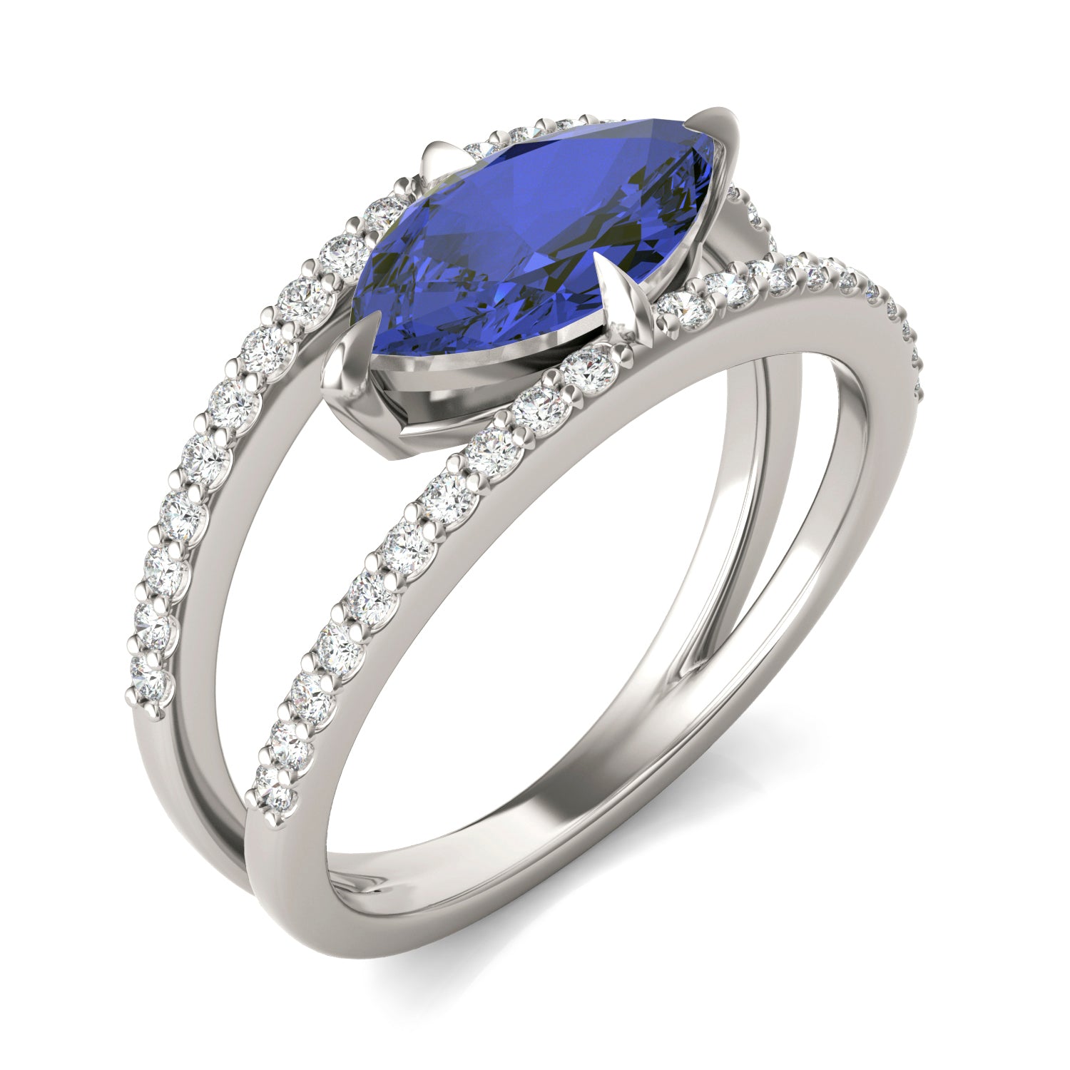 1/3 CTW Marquise Caydia® Lab Grown Diamond Split Shank Ring featuring Created Sapphire