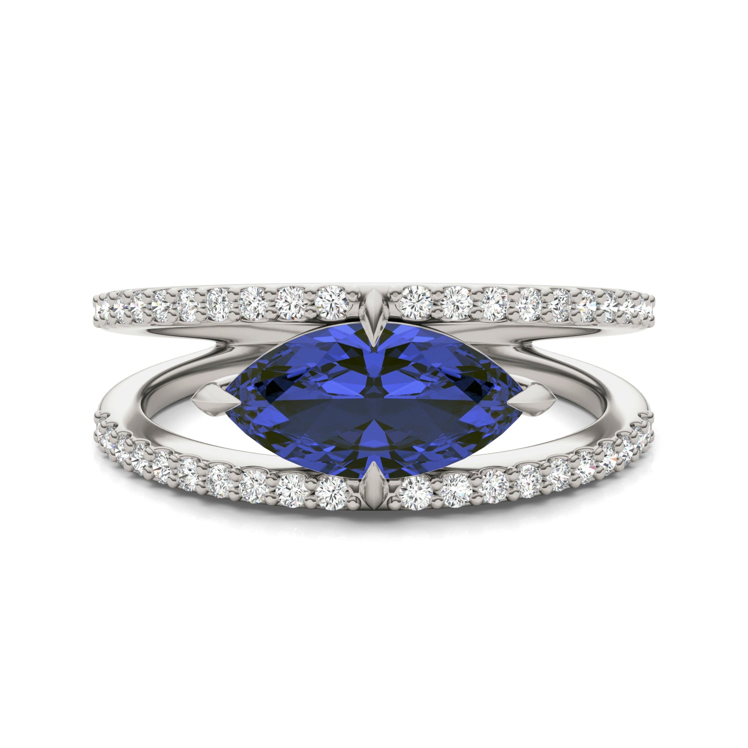1/3 CTW Marquise Caydia® Lab Grown Diamond Split Shank Ring featuring Created Sapphire