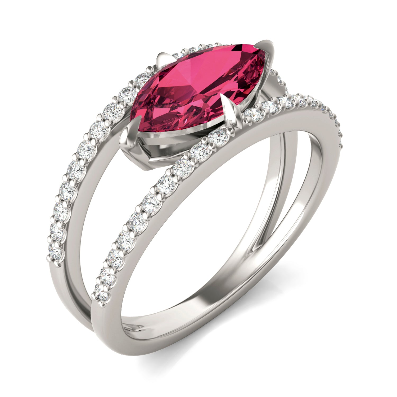 1/3 CTW Marquise Caydia® Lab Grown Diamond Split Shank Ring featuring Created Ruby