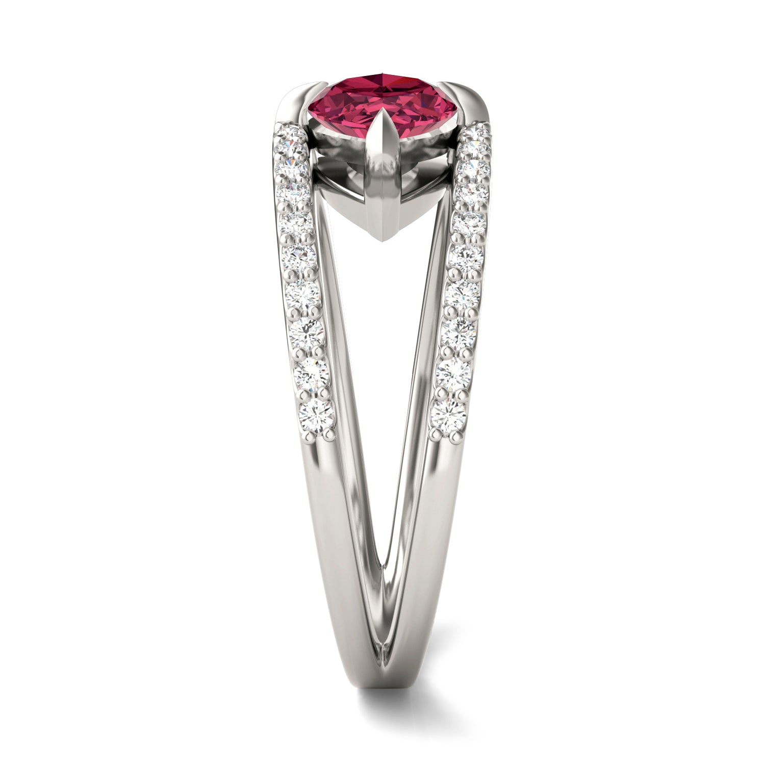 1/3 CTW Marquise Caydia® Lab Grown Diamond Split Shank Ring featuring Created Ruby