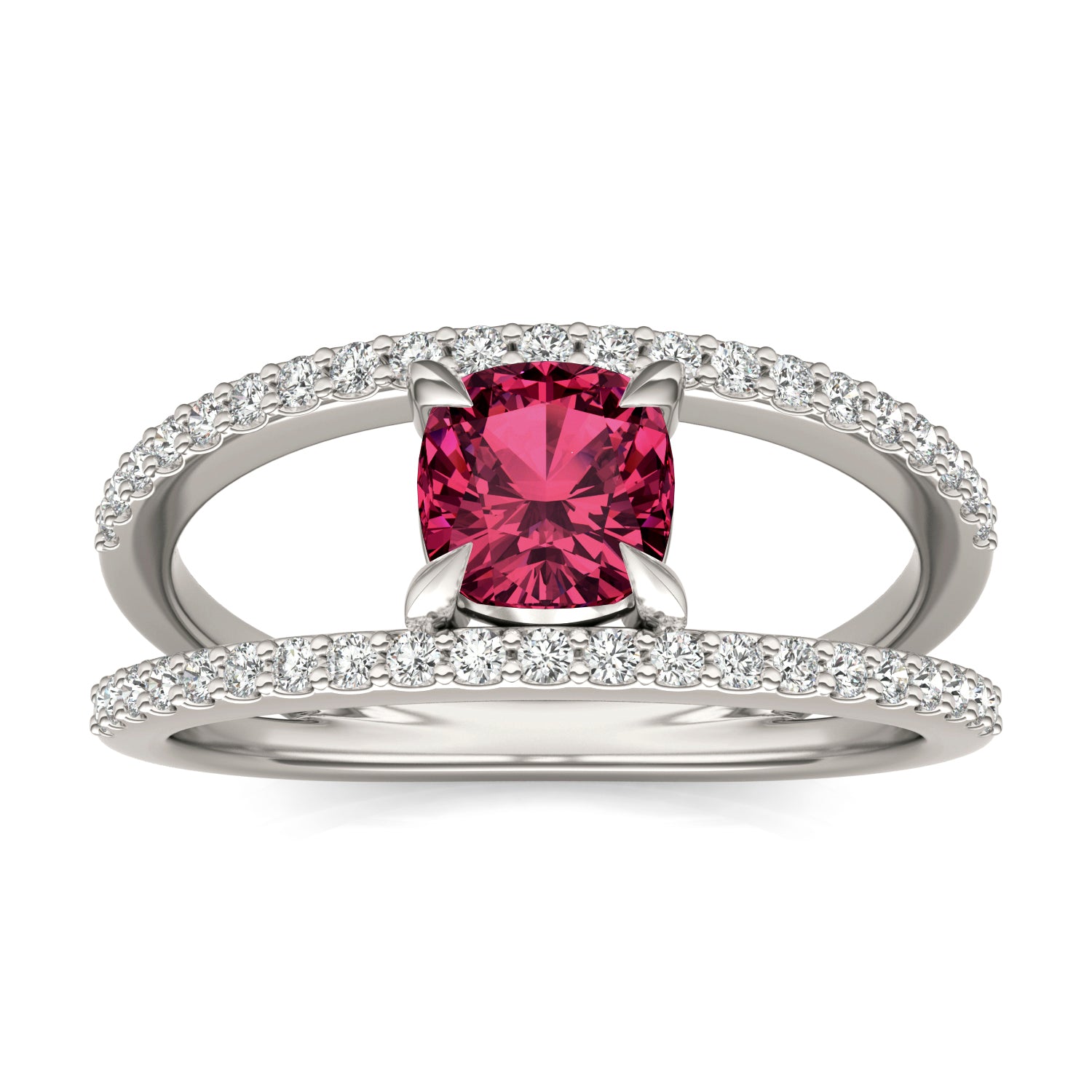 1/3 CTW Round Caydia® Lab Grown Diamond Split Shank Ring featuring Created Ruby