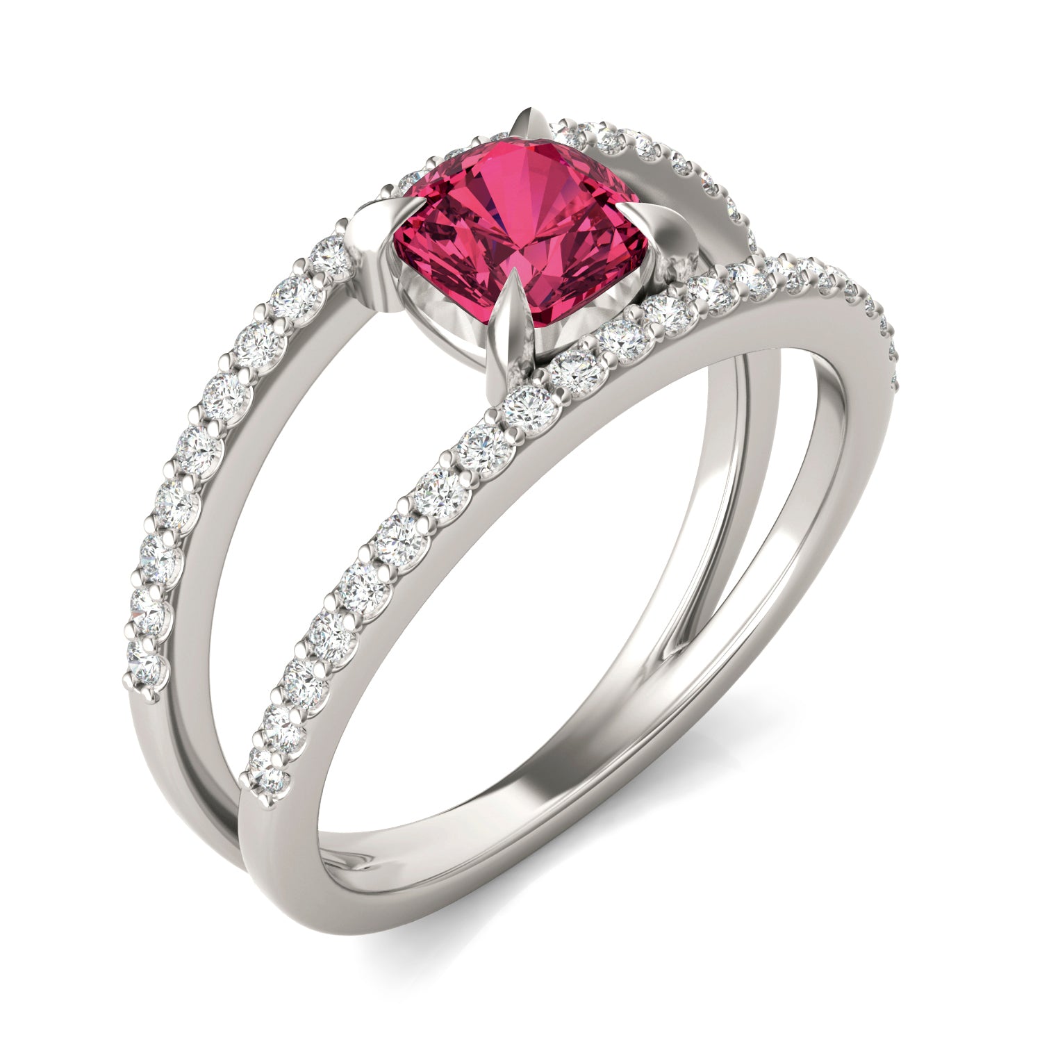 1/3 CTW Round Caydia® Lab Grown Diamond Split Shank Ring featuring Created Ruby