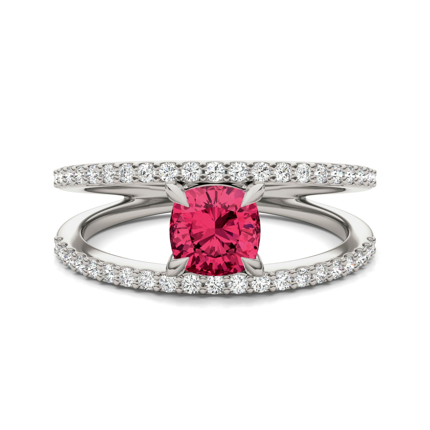 1/3 CTW Round Caydia® Lab Grown Diamond Split Shank Ring featuring Created Ruby