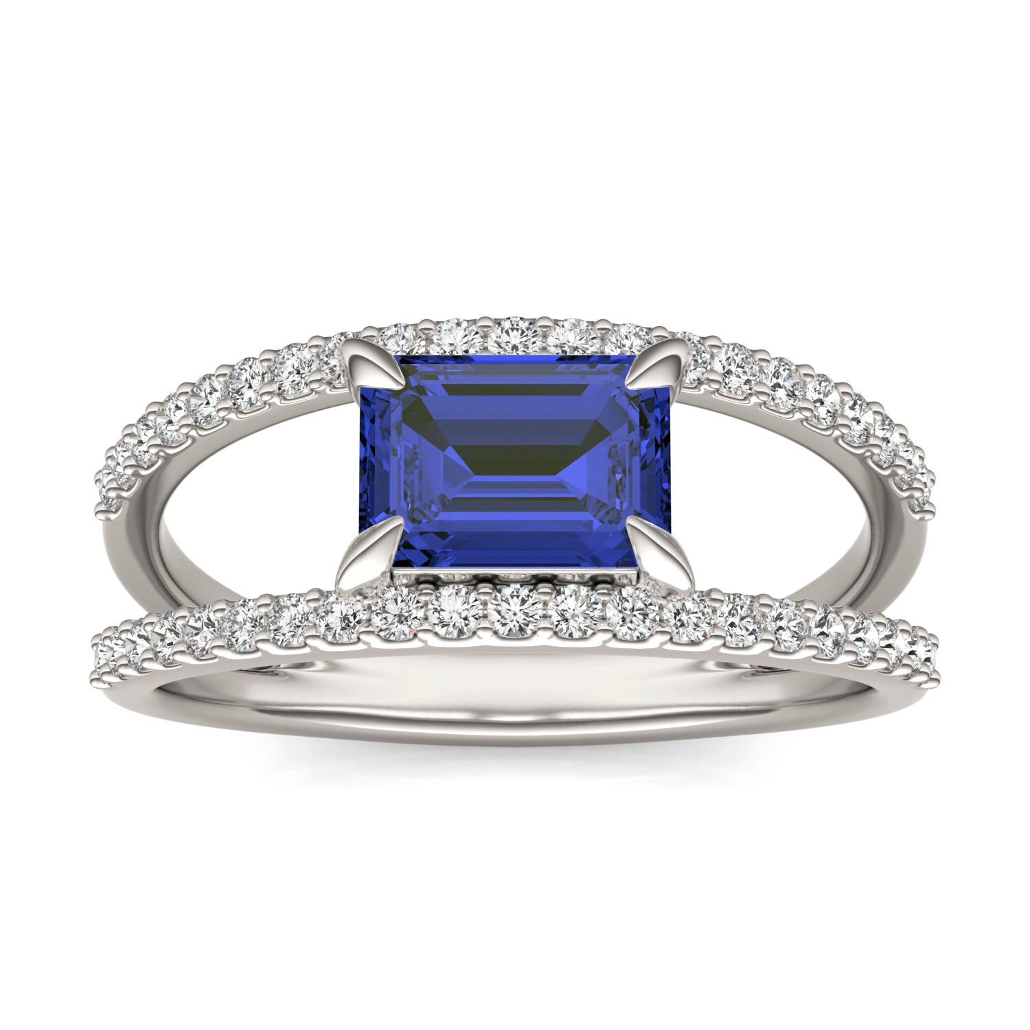 1/3 CTW Round Caydia® Lab Grown Diamond Split Shank Ring featuring Created Sapphire