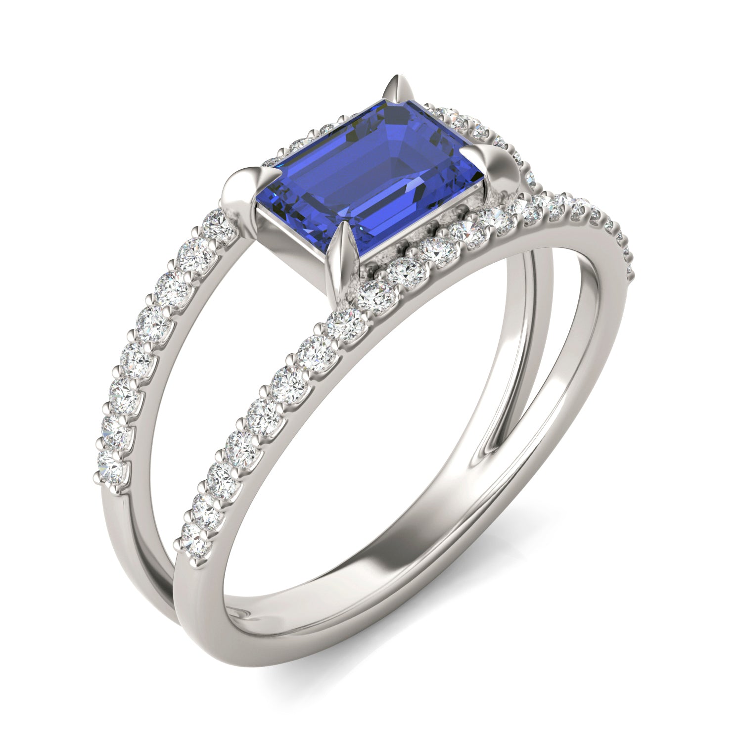 1/3 CTW Round Caydia® Lab Grown Diamond Split Shank Ring featuring Created Sapphire