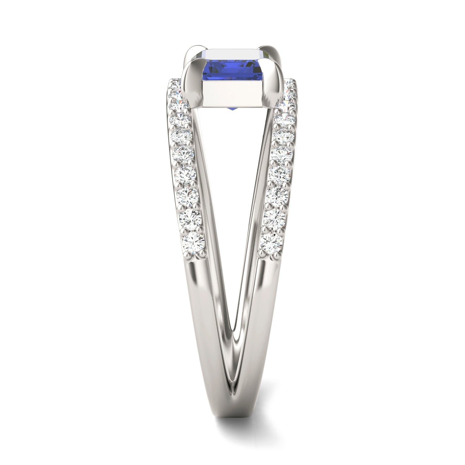 1/3 CTW Round Caydia® Lab Grown Diamond Split Shank Ring featuring Created Sapphire