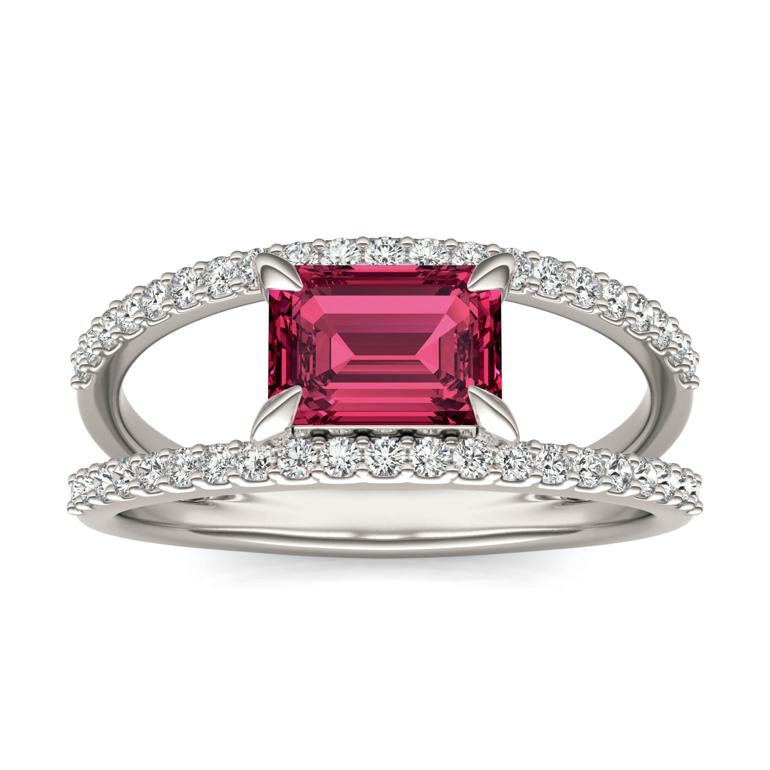 1/3 CTW Round Caydia® Lab Grown Diamond Split Shank Ring featuring Created Ruby