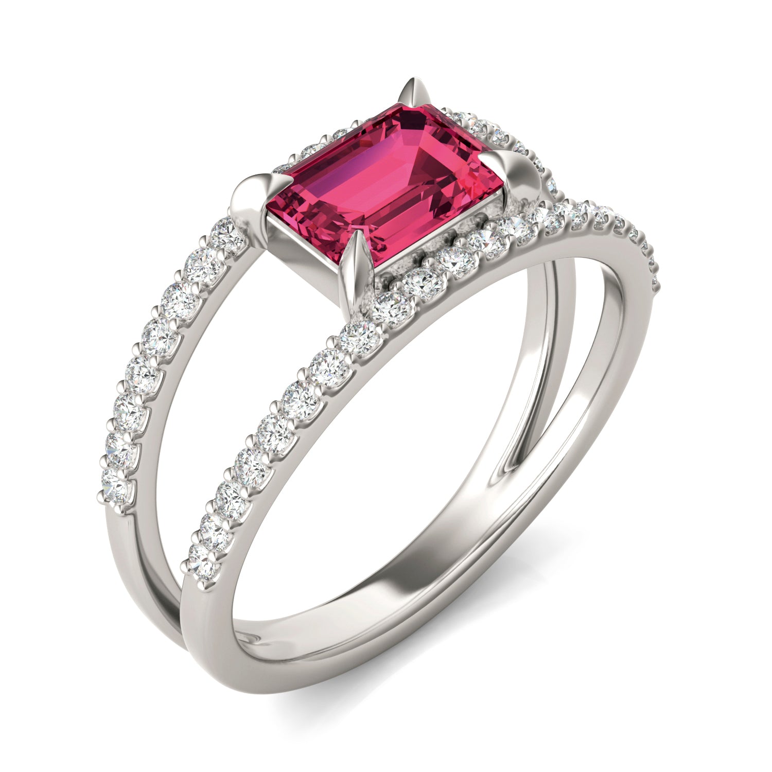 1/3 CTW Round Caydia® Lab Grown Diamond Split Shank Ring featuring Created Ruby