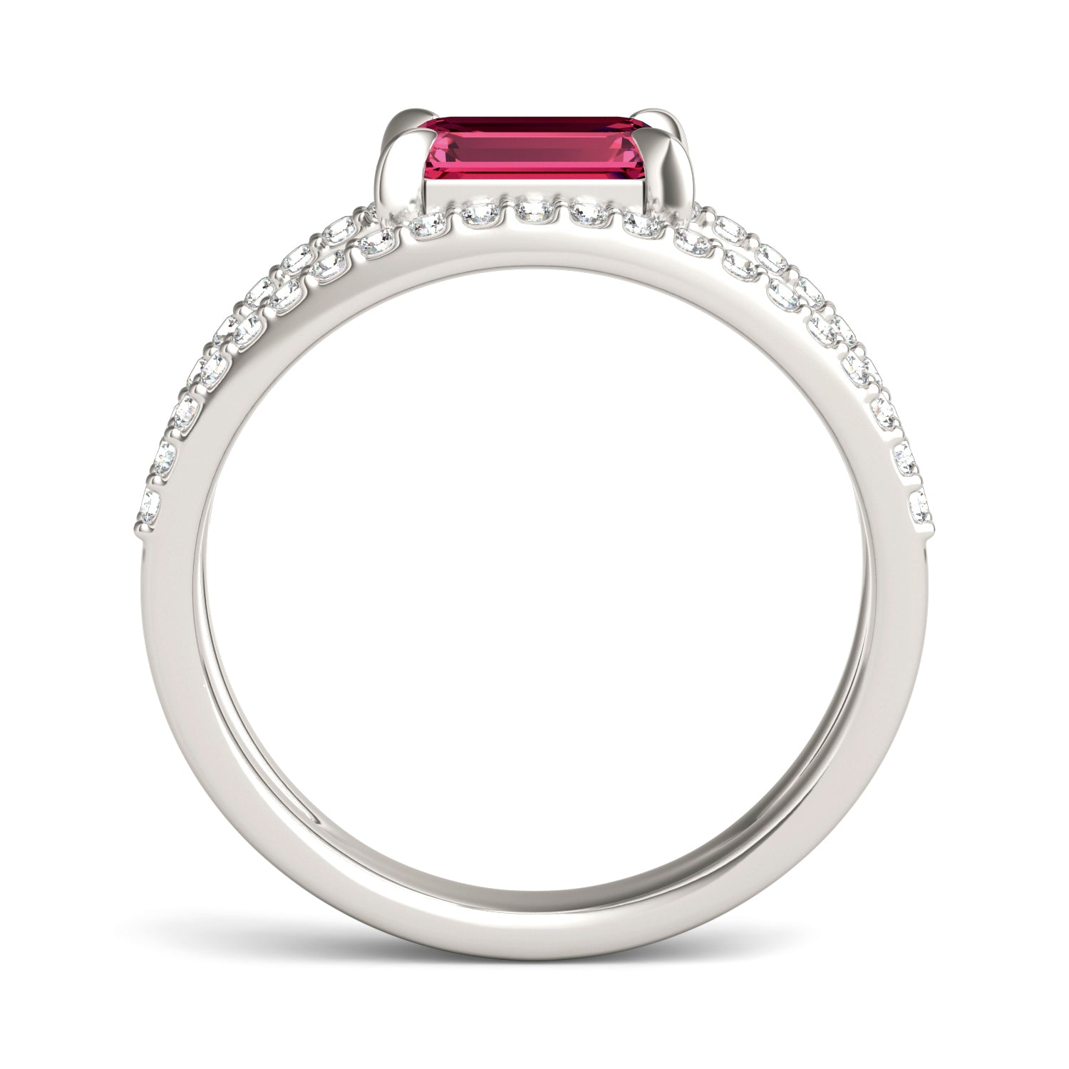 1/3 CTW Round Caydia® Lab Grown Diamond Split Shank Ring featuring Created Ruby