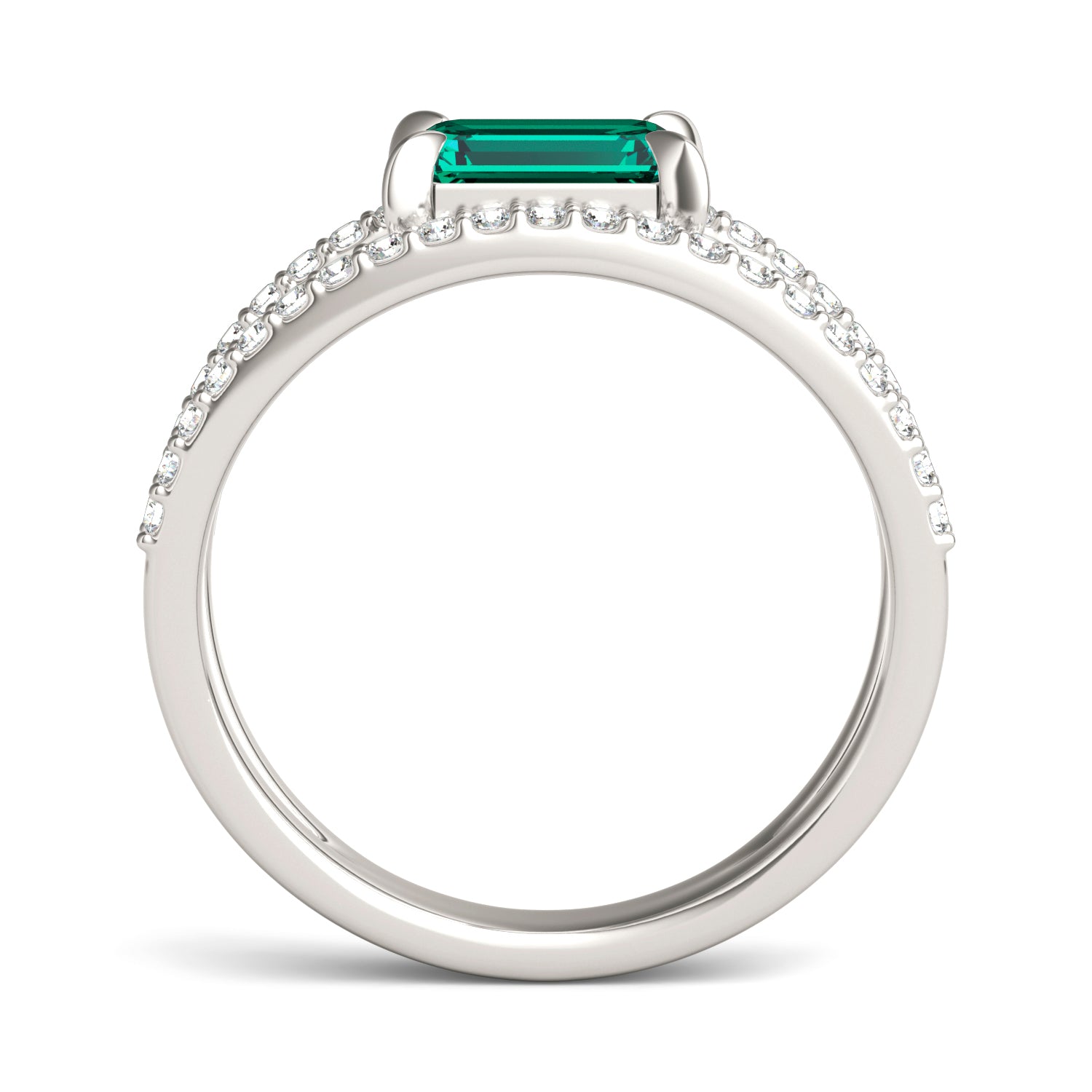 1/3 CTW Round Caydia® Lab Grown Diamond Split Shank Ring featuring Created Emerald