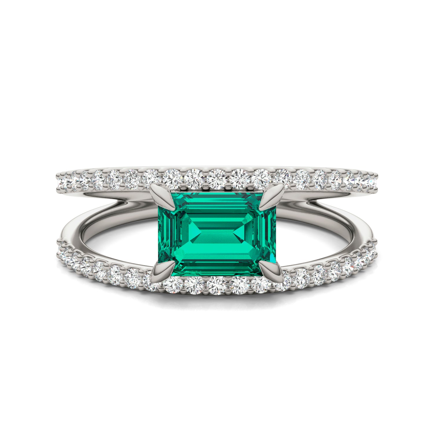 1/3 CTW Round Caydia® Lab Grown Diamond Split Shank Ring featuring Created Emerald
