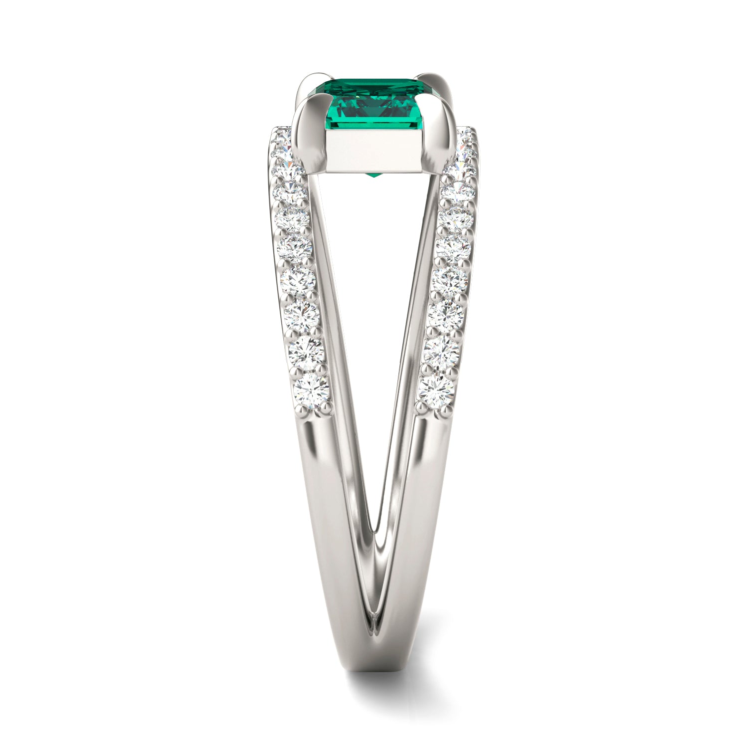 1/3 CTW Round Caydia® Lab Grown Diamond Split Shank Ring featuring Created Emerald
