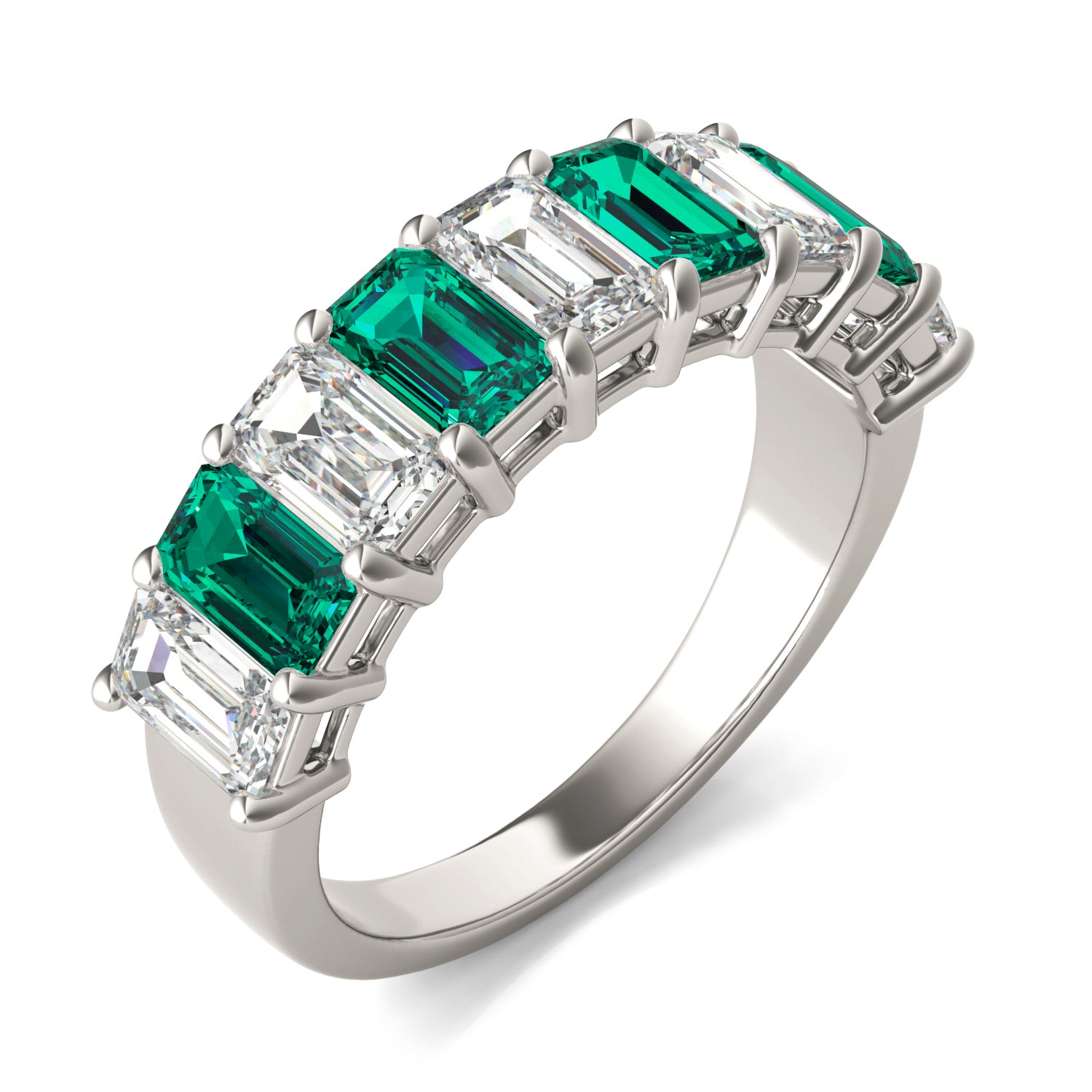 1 CTW Emerald Caydia® Lab Grown Diamond Classic Anniversary Ring featuring Created Emerald